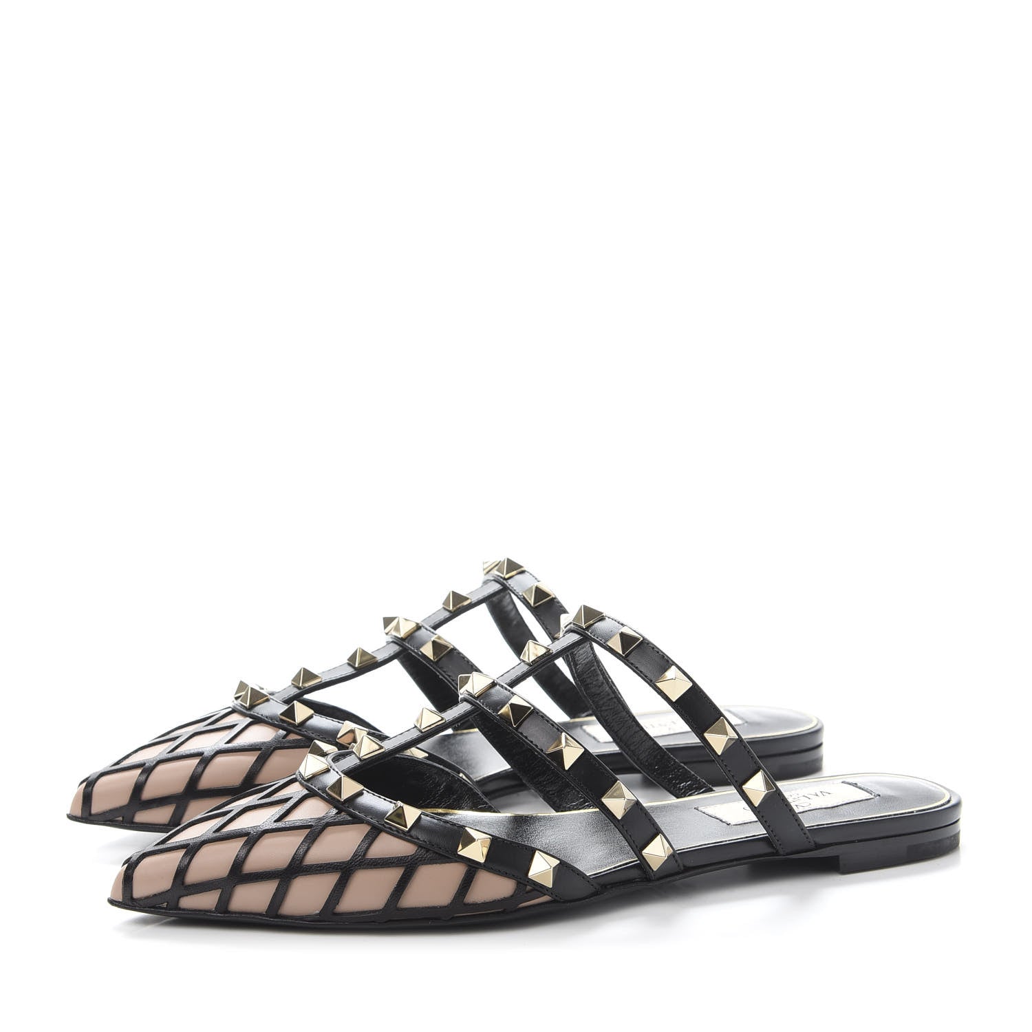 Valentino Garavani Calfskin Boudoir Rockstud Flat Cage Mules 35.5 Rose Cannelle Black 3 of 9