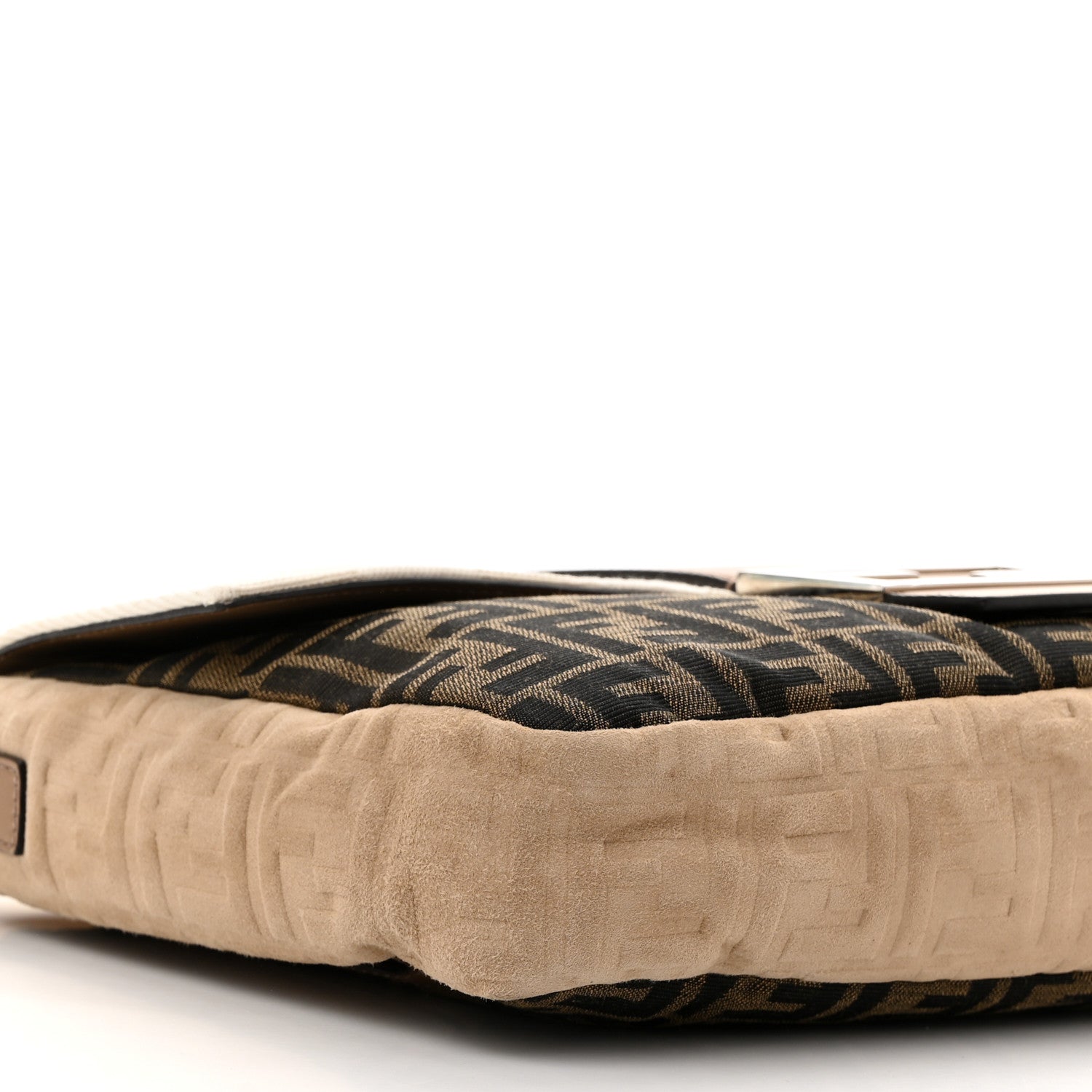 Fendi Fabric Jacquard Canvas Vitello Grace Pequin FF 1974 Large Convertible Baguette Tobacco Moro Grezzo Sand 9 of 10
