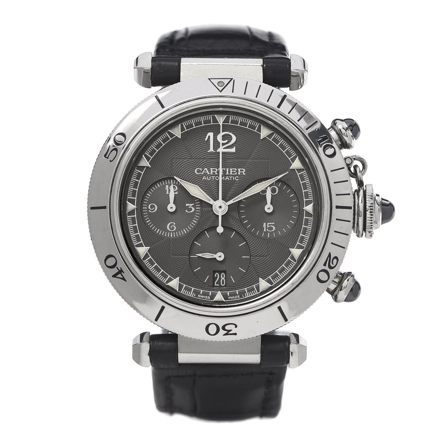 Stainless Steel Alligator 38mm Pasha C Chronograph Automatic Watch Black