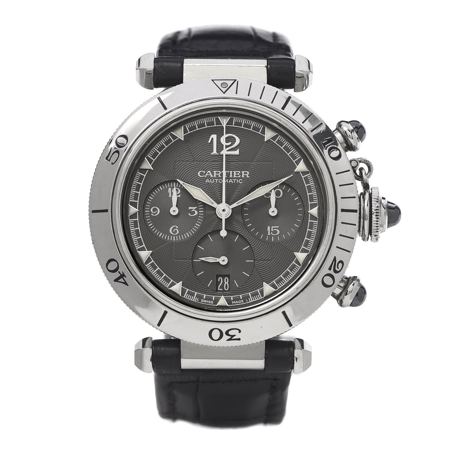 Cartier Stainless Steel Alligator 38mm Pasha C Chronograph Automatic Watch Black 1 of 6