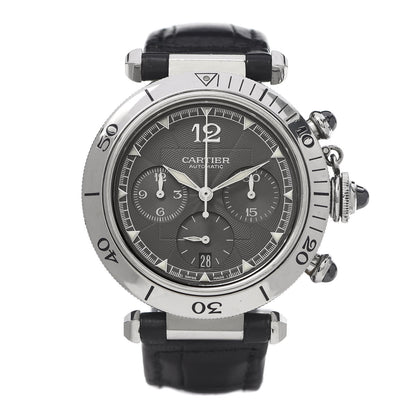 Cartier Stainless Steel Alligator 38mm Pasha C Chronograph Automatic Watch Black 1 of 6