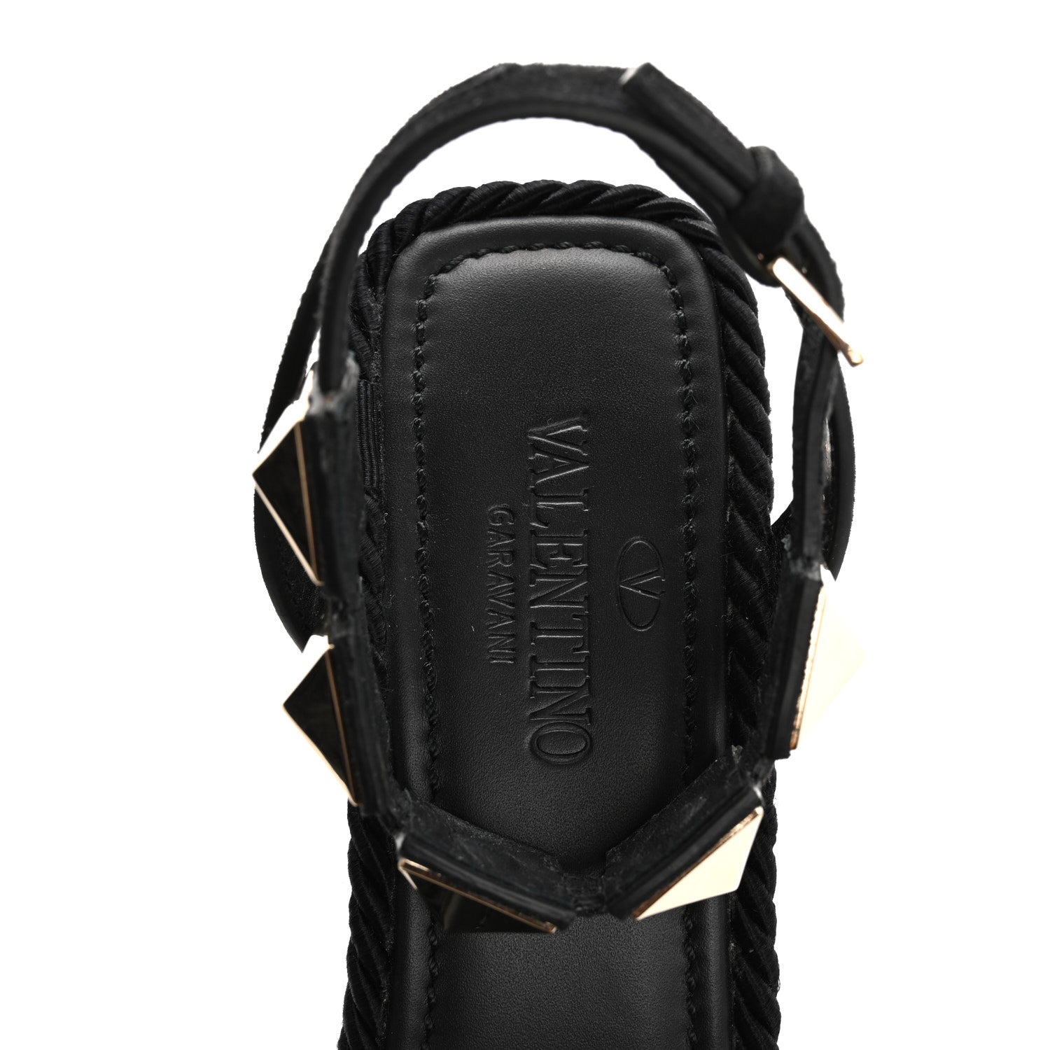 Valentino Garavani Suede Calfskin Roman Stud Espadrille Wedge Ankle Wrap Sandals 38 Black 7 of 12