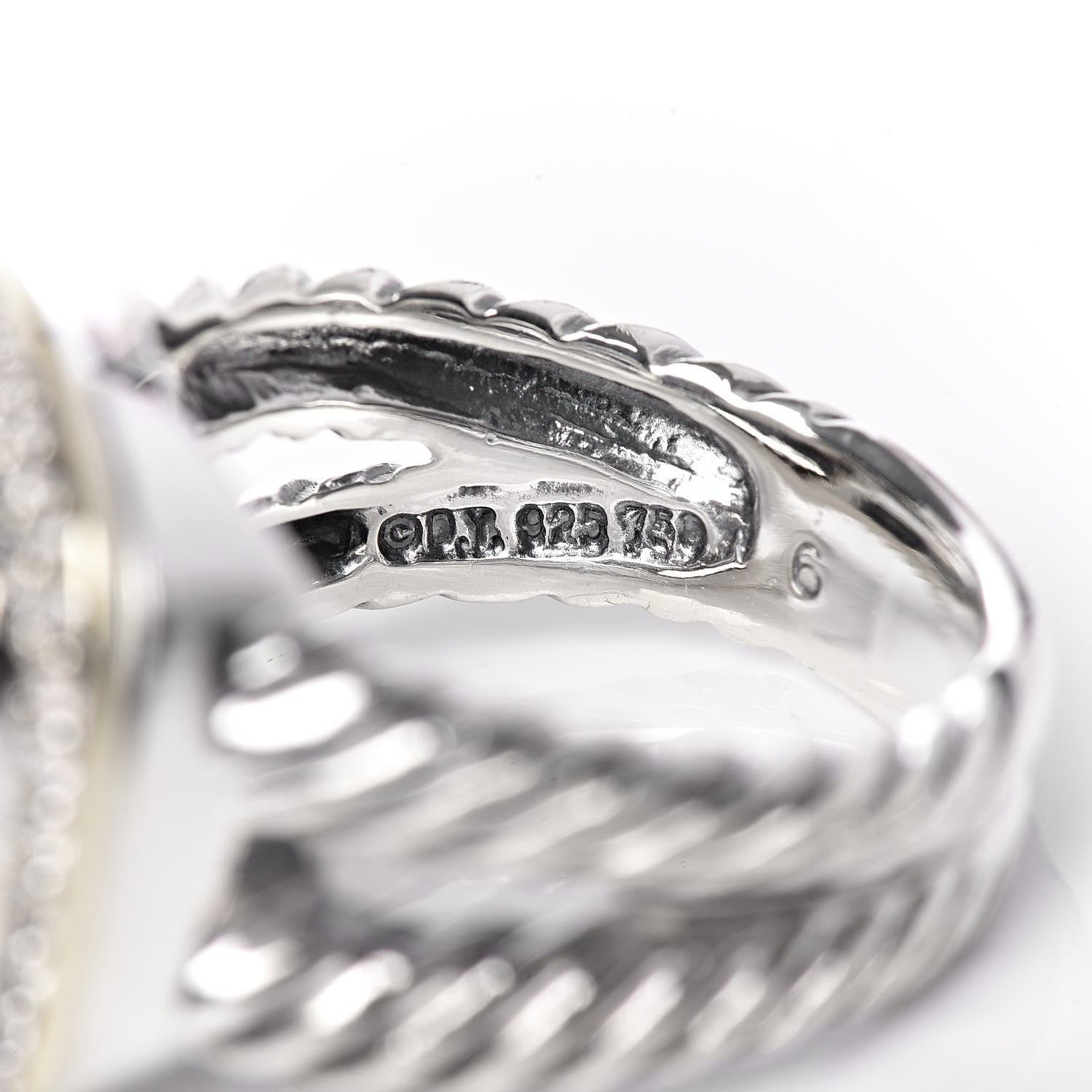 David Yurman Sterling Silver 18K Yellow Gold Diamond Smoky Quartz 11mm Albion Ring 51 5.75 5 of 7