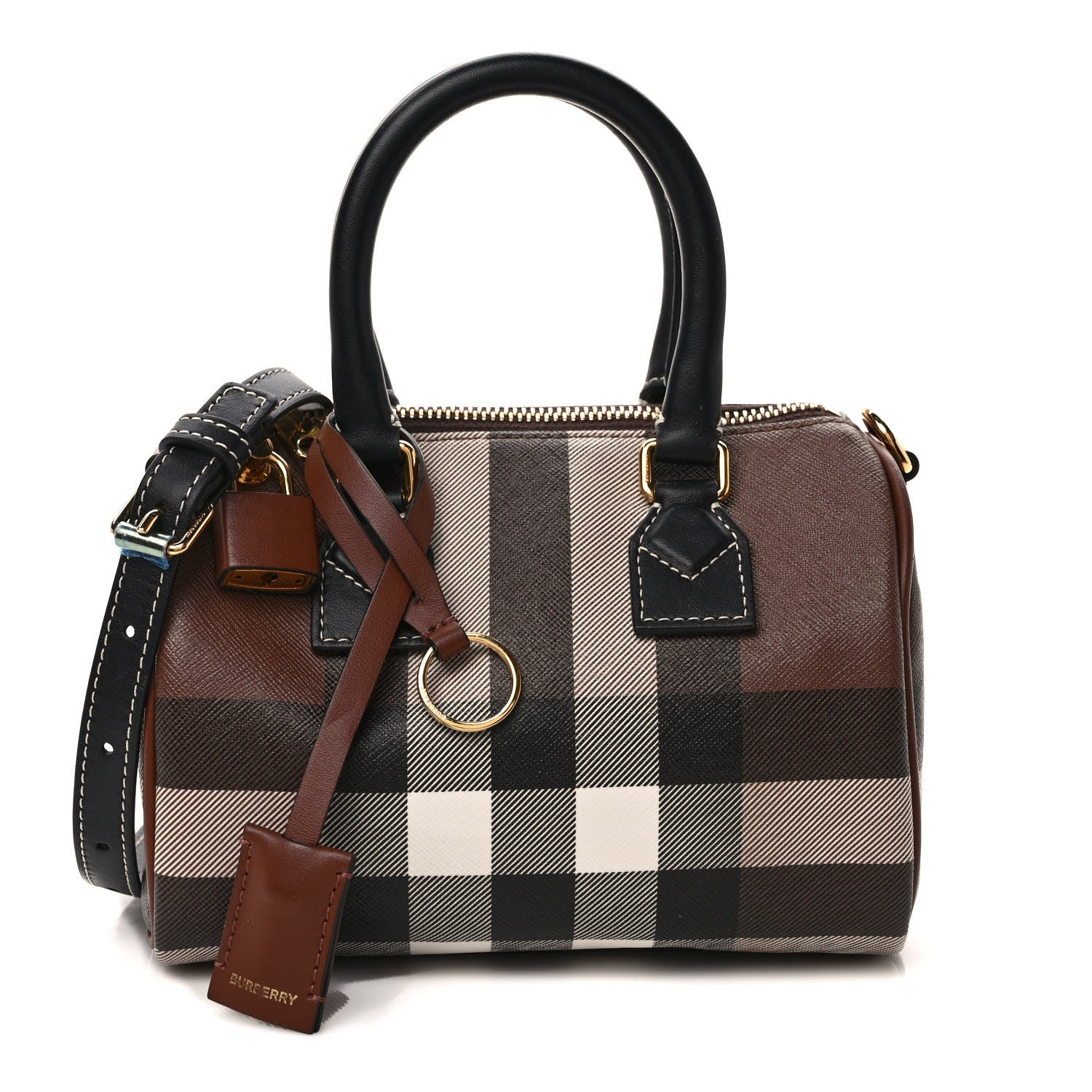 Burberry E-canvas Check Mini Bowling Bag Dark Birch Brown 1 of 9