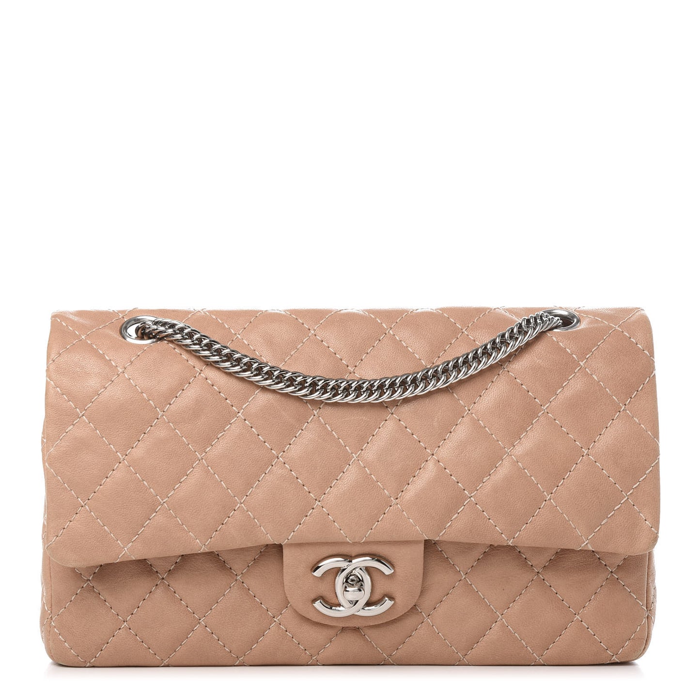 Washed Lambskin Quilted Medium Double Flap Bijoux Chain Pink