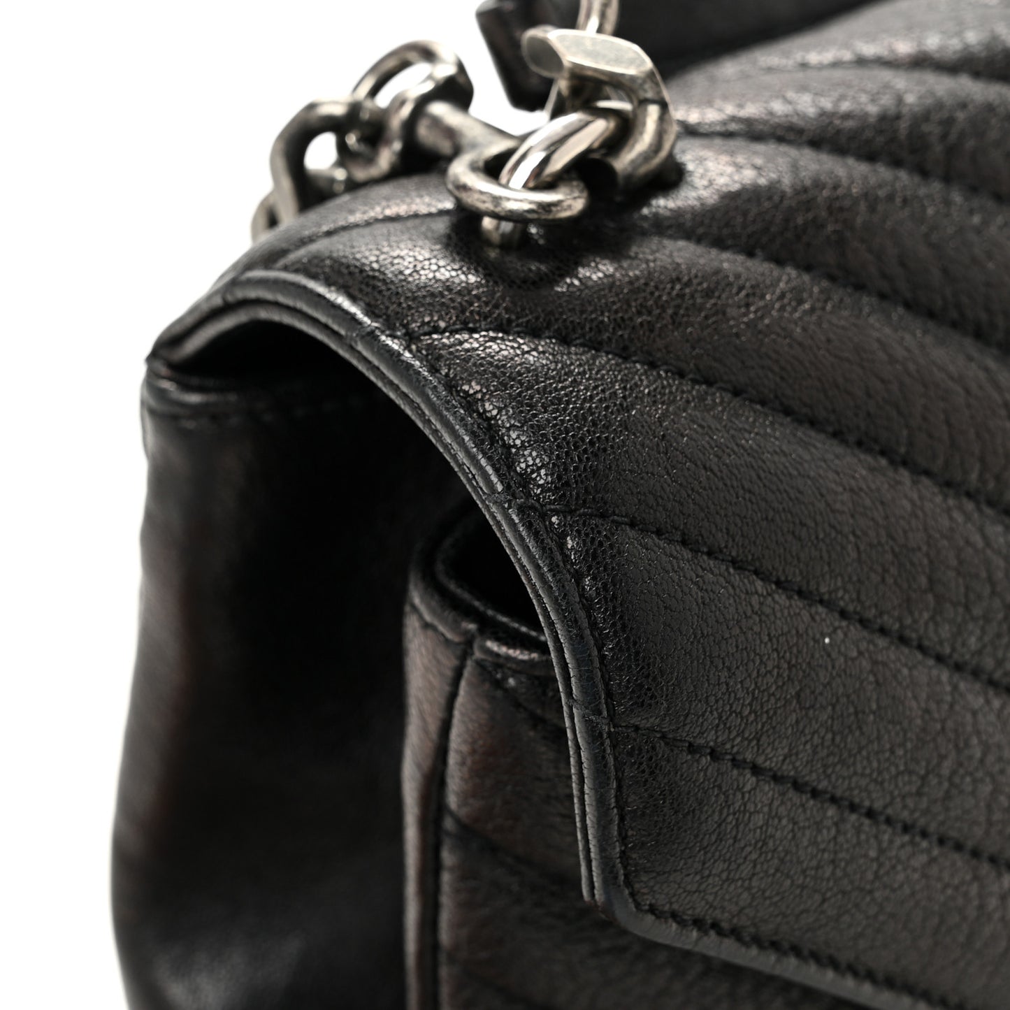 Sheepskin Matelasse Chevron Monogram Medium College Bag Black