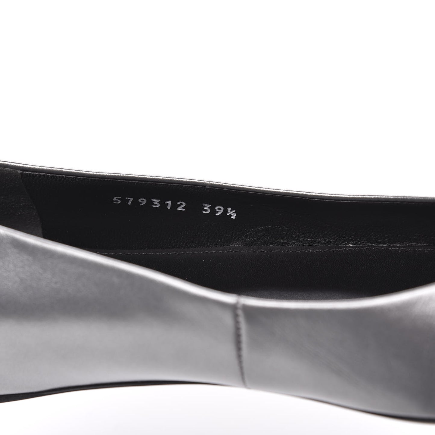 Metallic Calfskin BB Knife Pointy Toe Ballerina Flats 39.5 Silver Hardware
