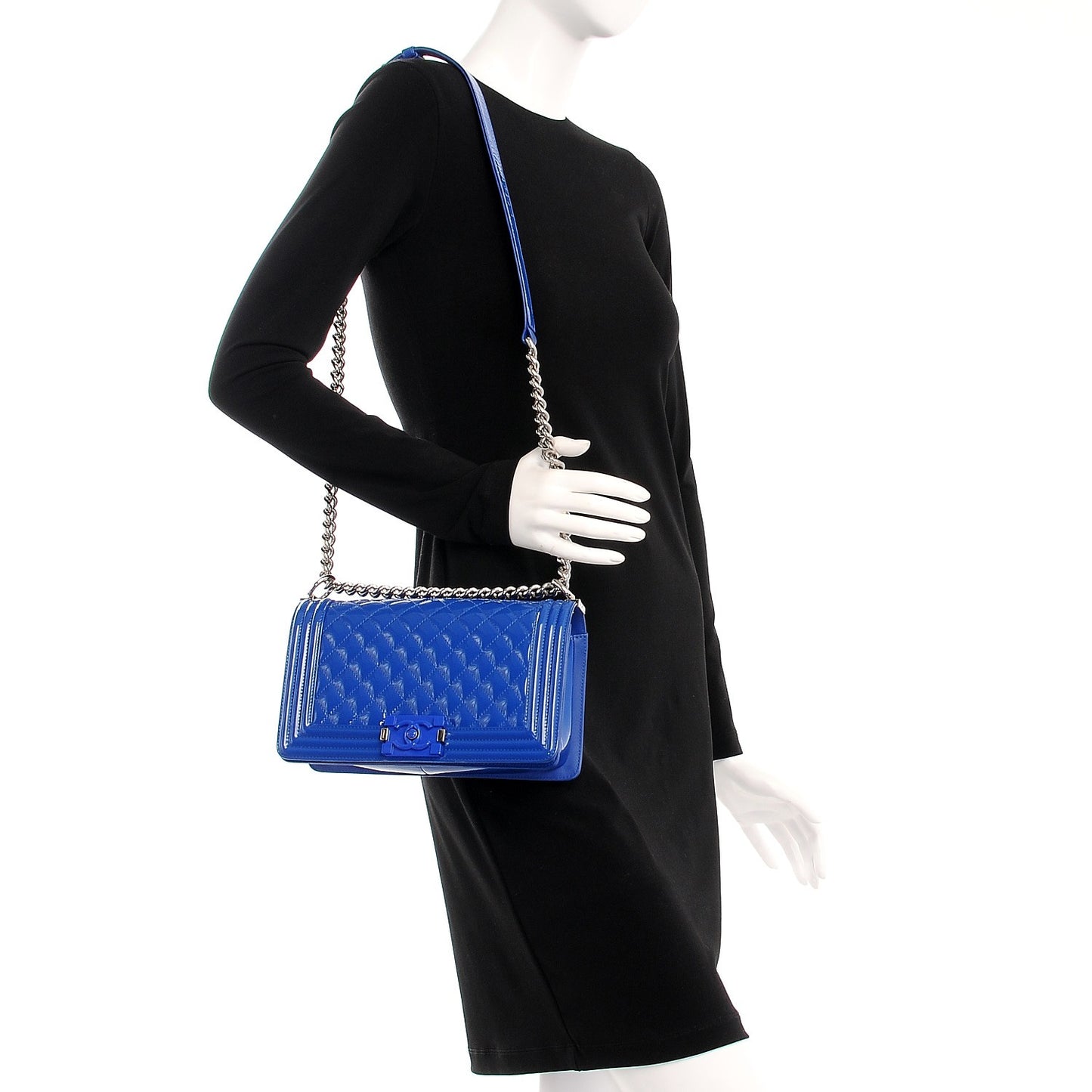 Patent Calfskin Medium Plexiglass Boy Flap Blue