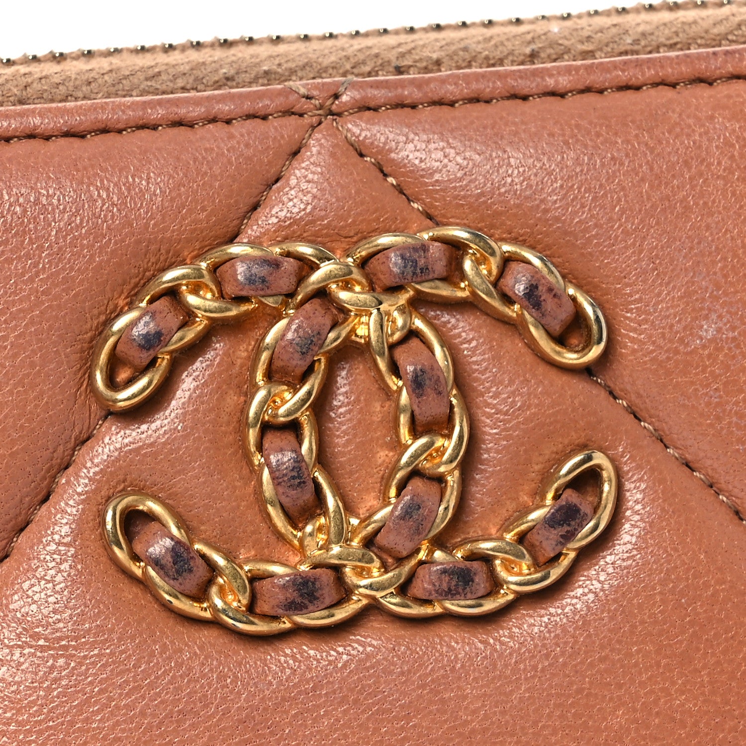 Chanel Lambskin Quilted Chanel 19 Zip Around Coin Purse Wallet