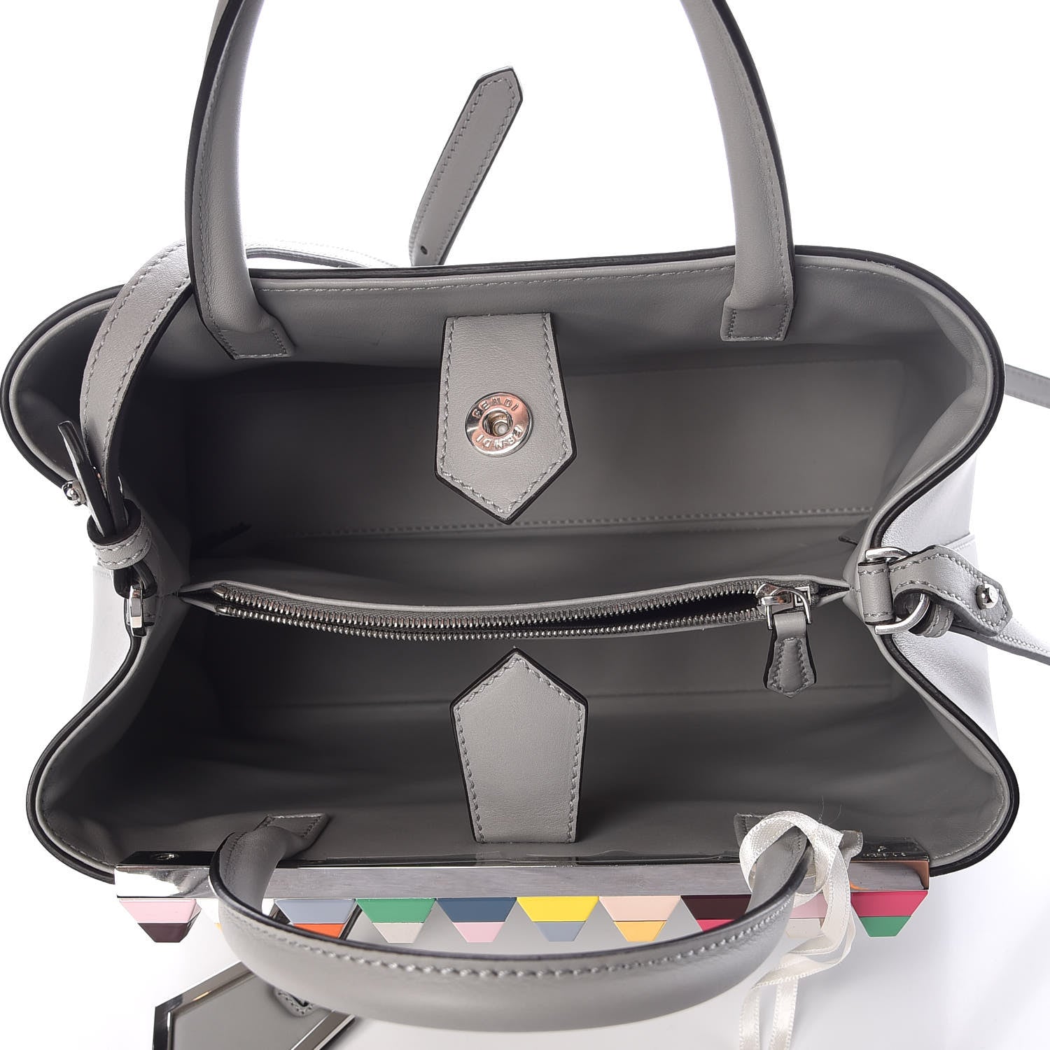 Fendi Vitello Baltico Dolce Studded Petite 2Jours Tote Ghiaccio Multicolor 7 of 8