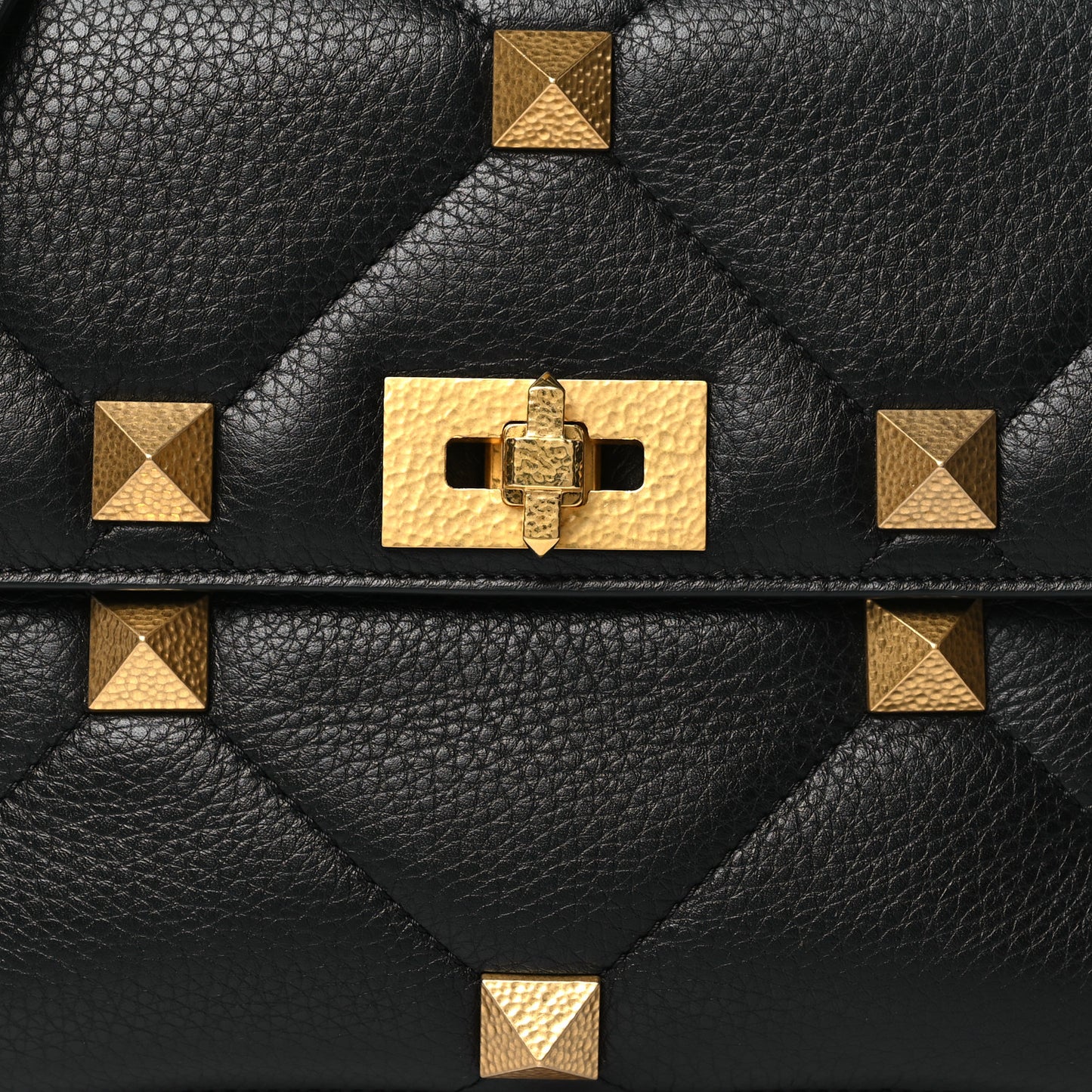 Grained Calfskin Large Roman Stud Shoulder Bag Black