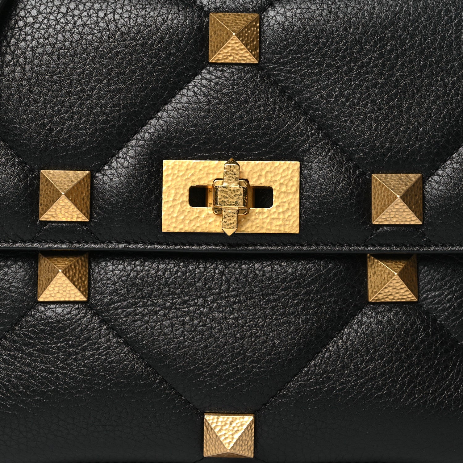 Valentino Garavani Grained Calfskin Large Roman Stud Shoulder Bag Black 7 of 9