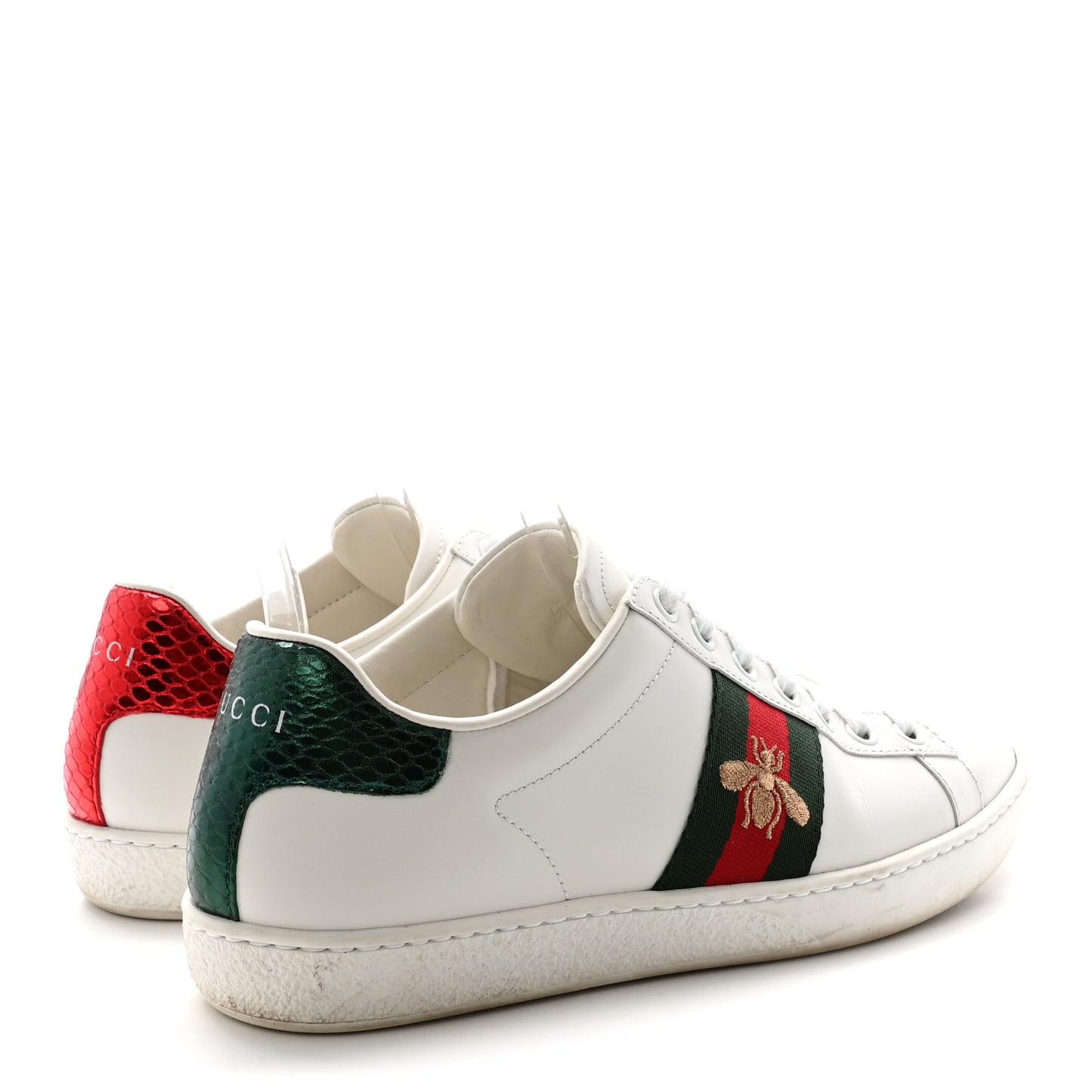 Calfskin Ayers Bee Embroidered Womens Ace Sneakers 37 White Green