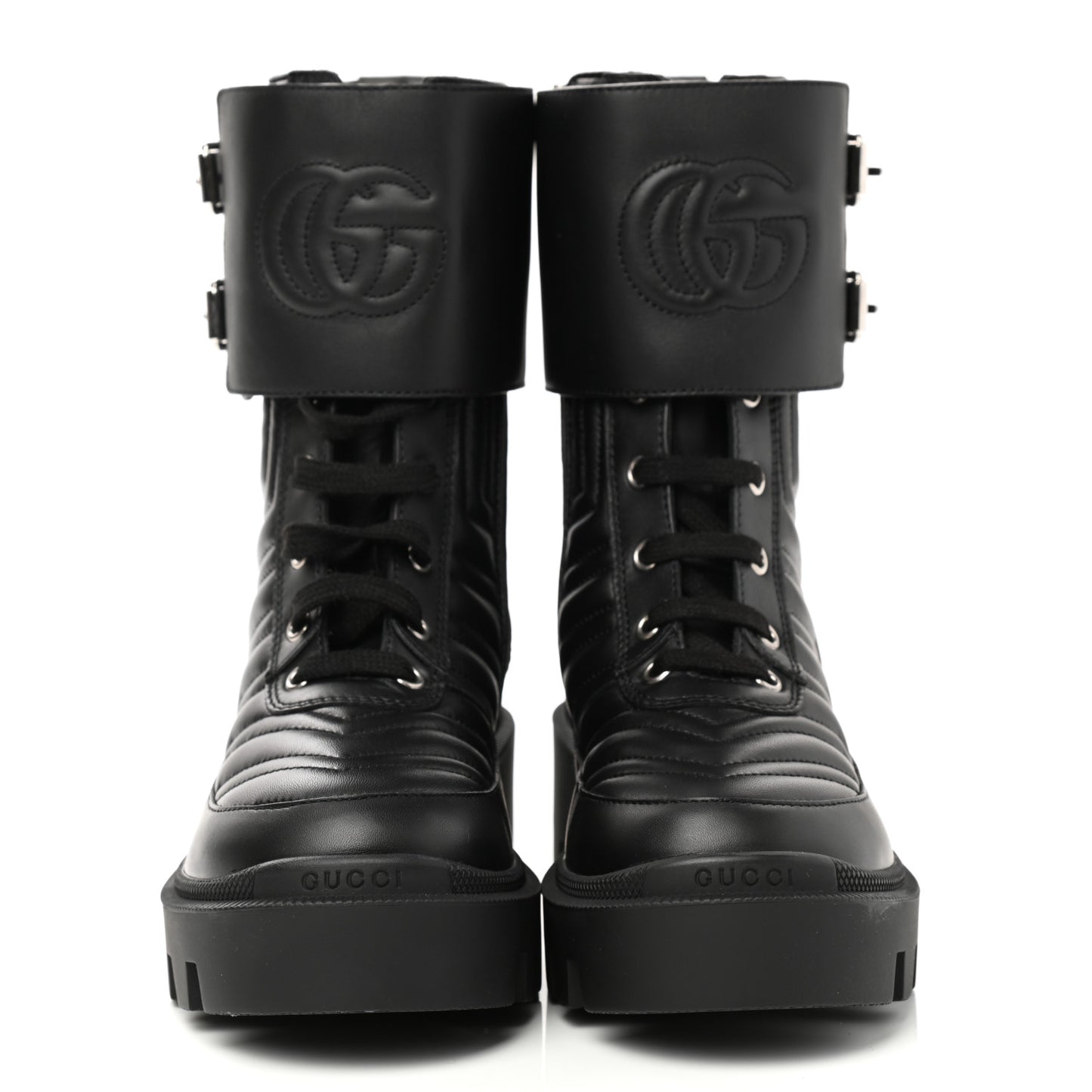 Nappa Frances GG Matelasse Platform Combat Boots 35.5 Black