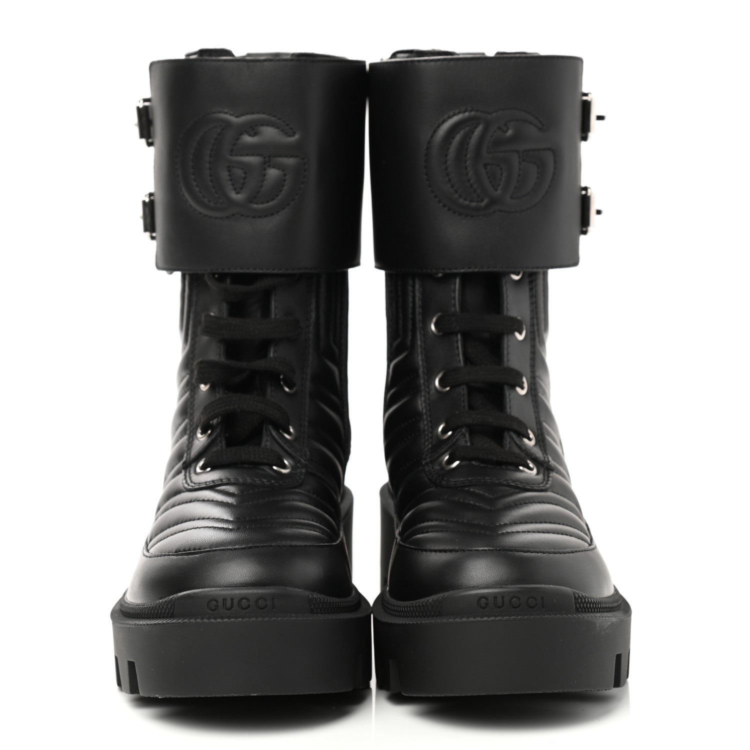 Gucci Nappa Frances GG Matelasse Platform Combat Boots 35.5 Black 2 of 9