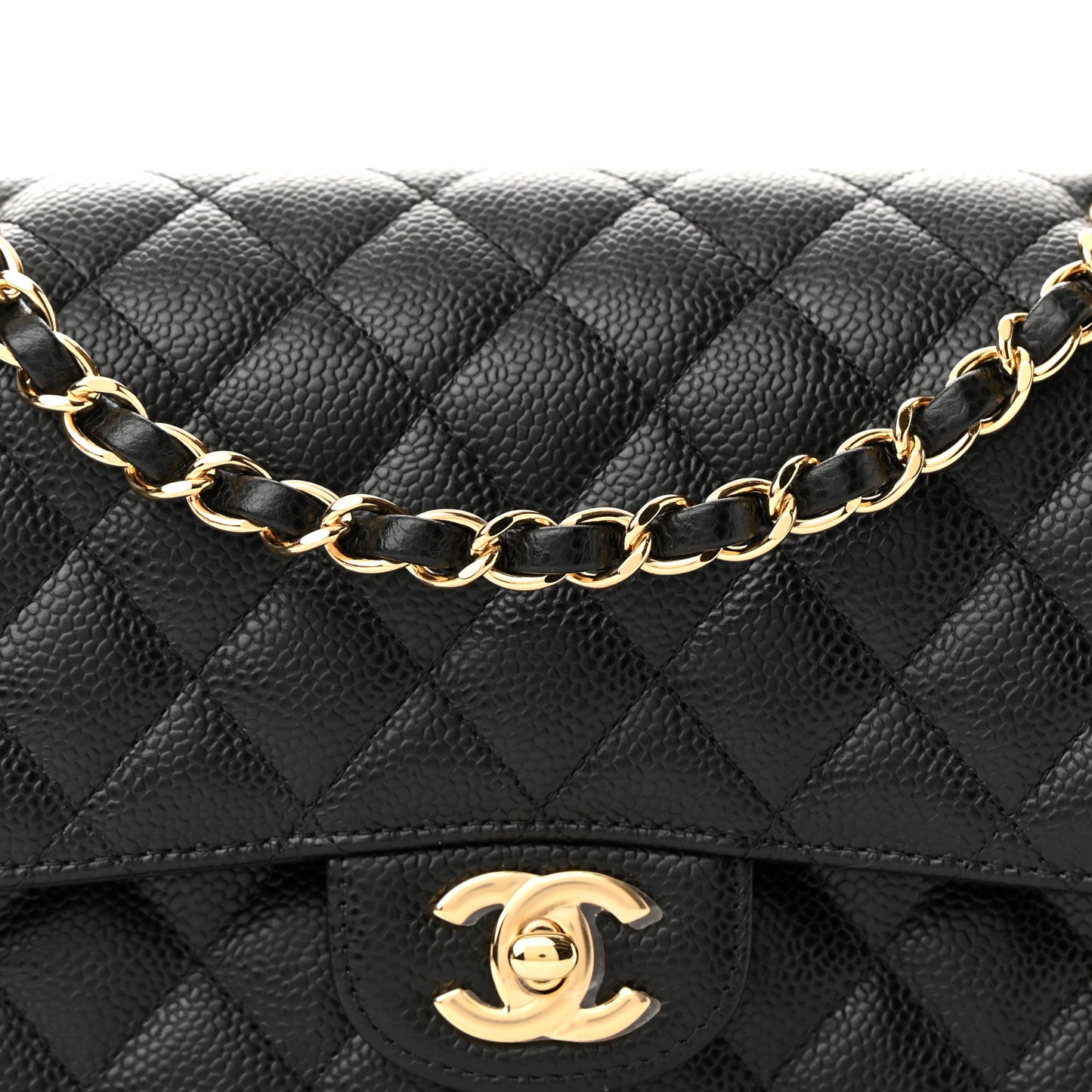 Caviar Quilted Medium Double Flap Black