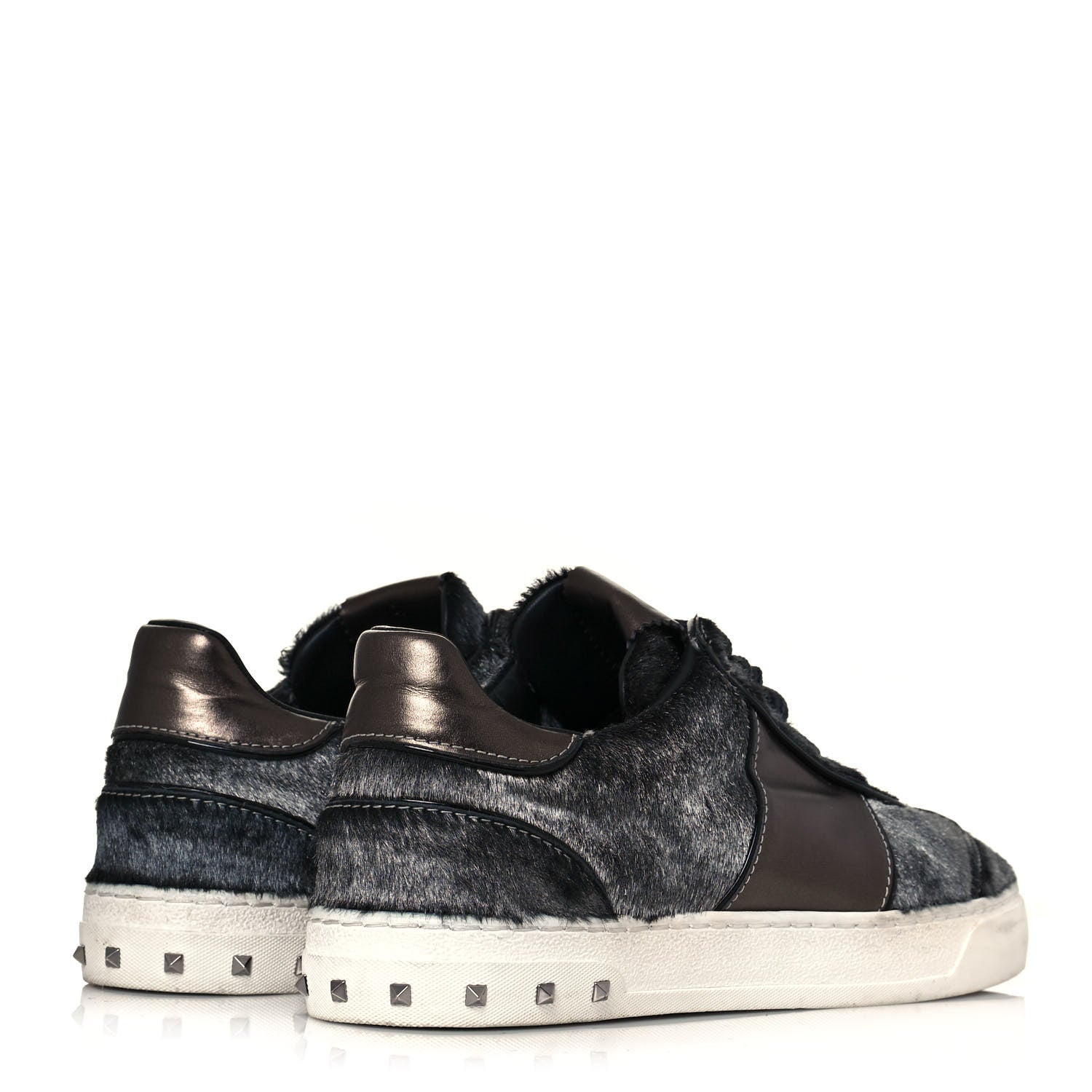 Valentino Garavani Pony Hair Metallic Calfskin Flycrew Sneakers 38 Gray 4 of 7