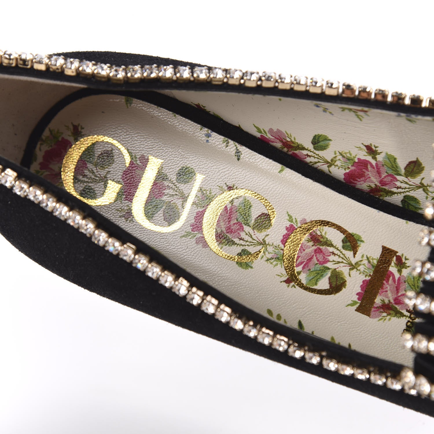 Gucci Kid Scamosciato Crystal GG Marmont Fringe 50mm Loafer Pumps 39 Black 6 of 8