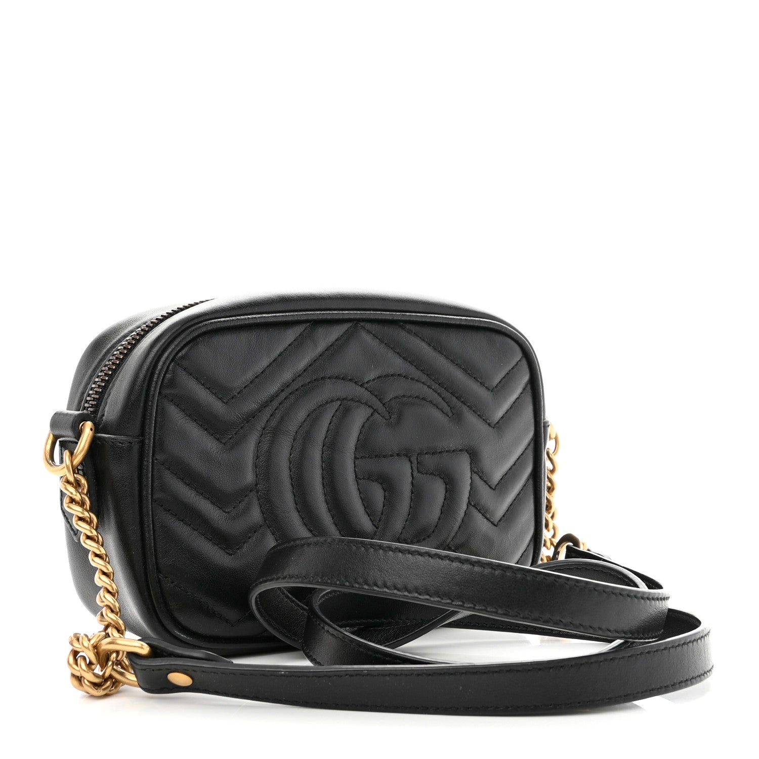 Gucci Calfskin Matelasse Mini GG Marmont Chain Shoulder Bag Black 3 of 9