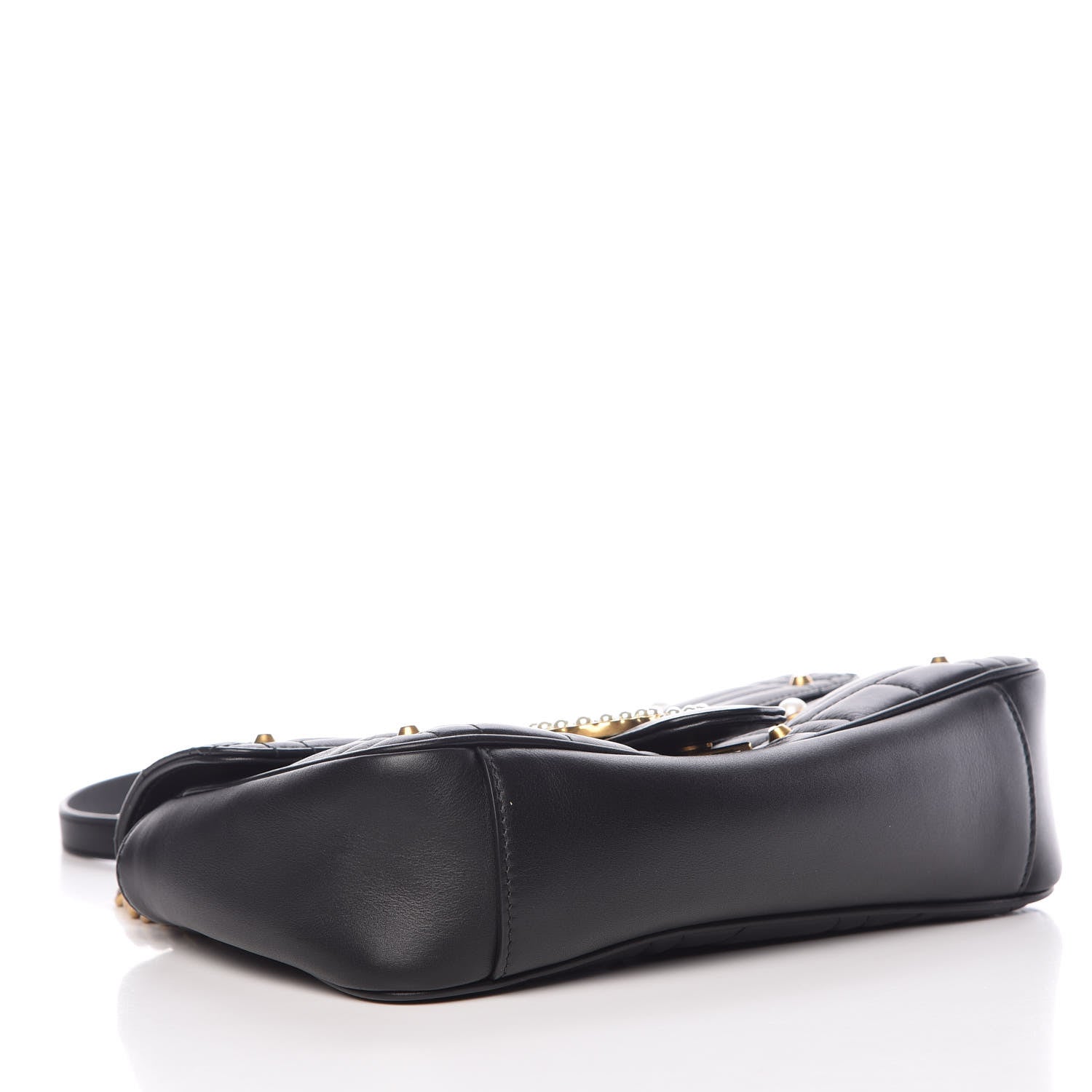 Gucci Calfskin Matelasse Studded Small Pearly GG Marmont Shoulder Bag Black 4 of 10