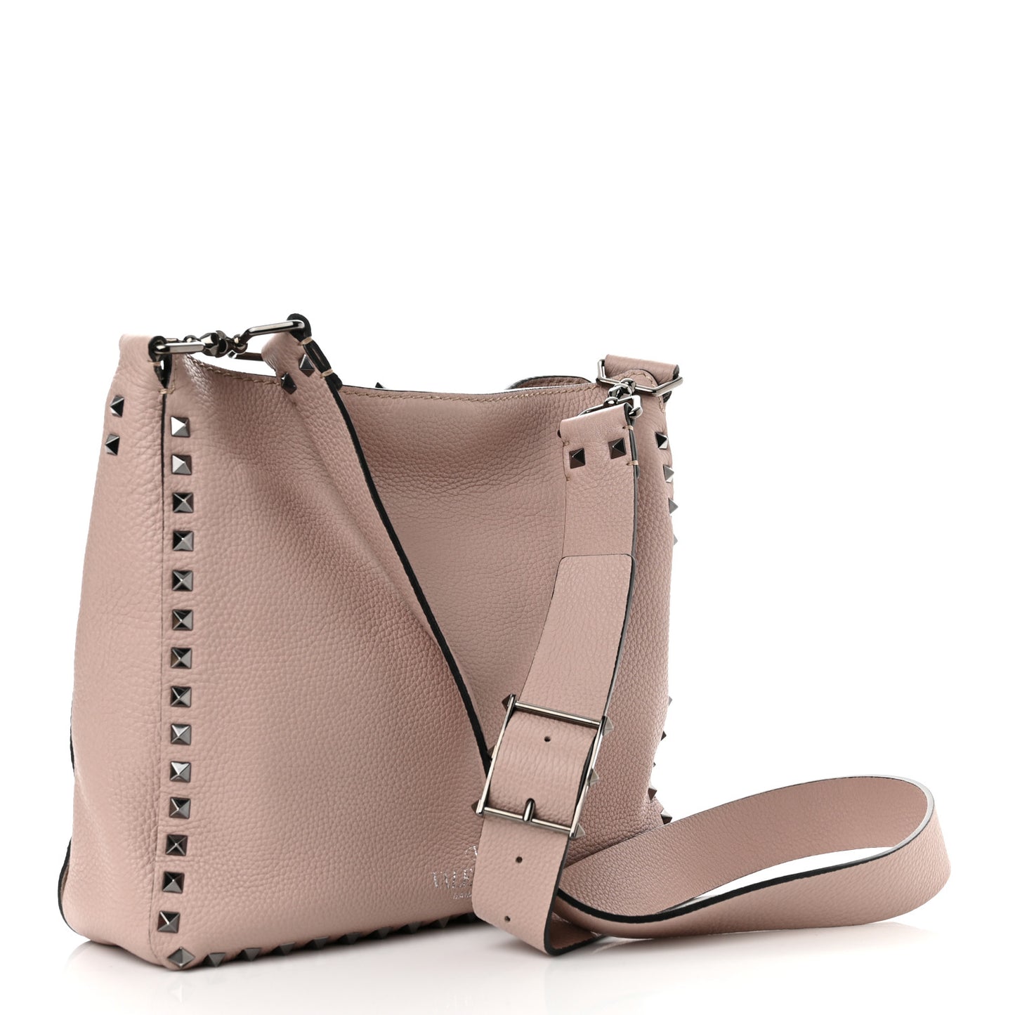 Pebbled Calfskin Small Rockstud Flip-Lock Messenger Bag Poudre