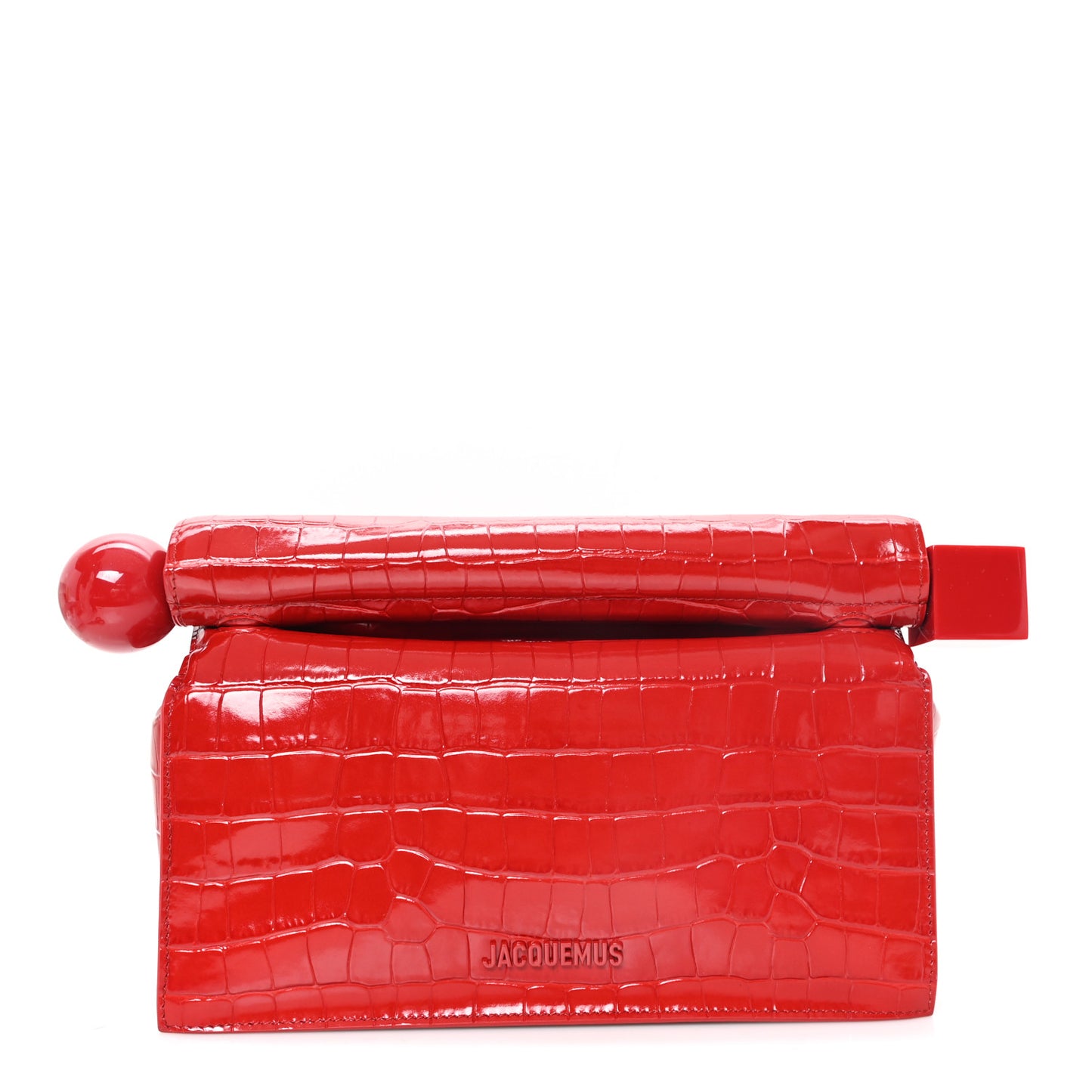 Crocodile Embossed Calfskin La Pochette Rond Carre Red