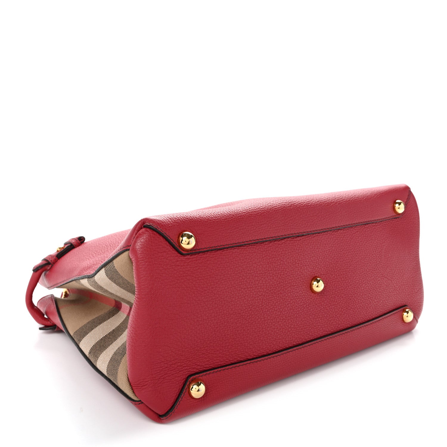 Burberry Grainy Calfskin House Check Medium Banner Tote Red 4 of 10