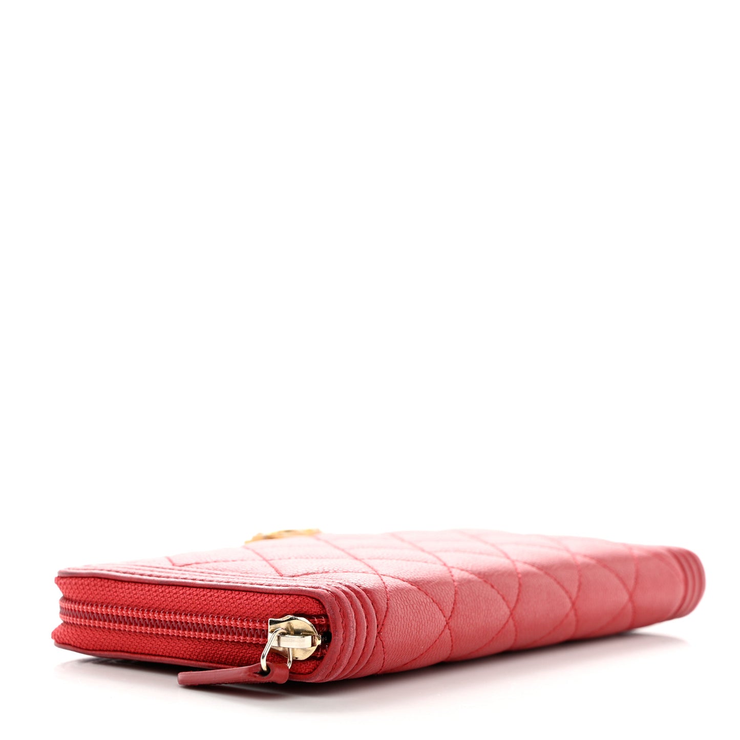 Caviar Quilted Large Boy Zip Around Wallet Red