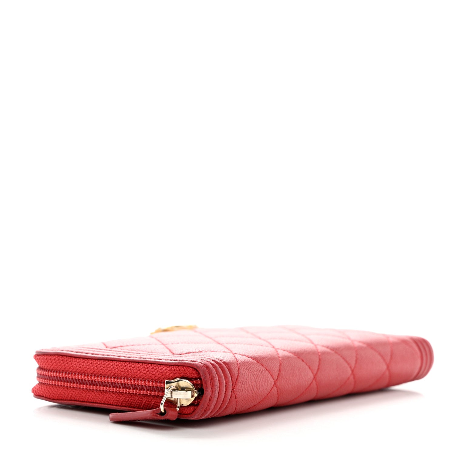 Chanel Caviar Quilted Large Boy Zip Around Wallet Red 4 of 10