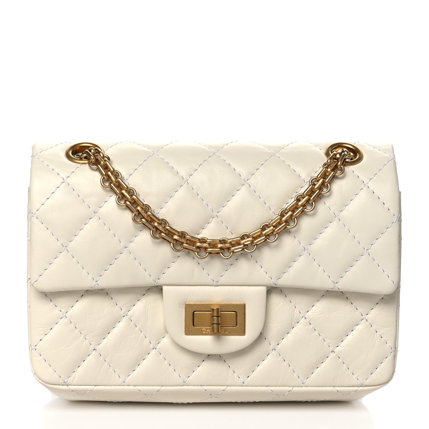 Aged Calfskin Quilted 2.55 Reissue Mini Flap White