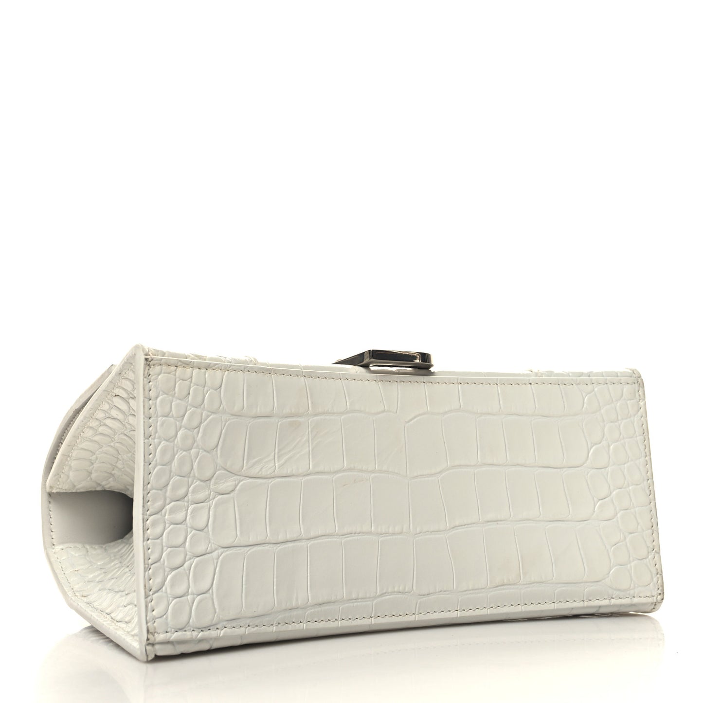 Calfskin Crocodile Embossed Small Hourglass Top Handle Bag White