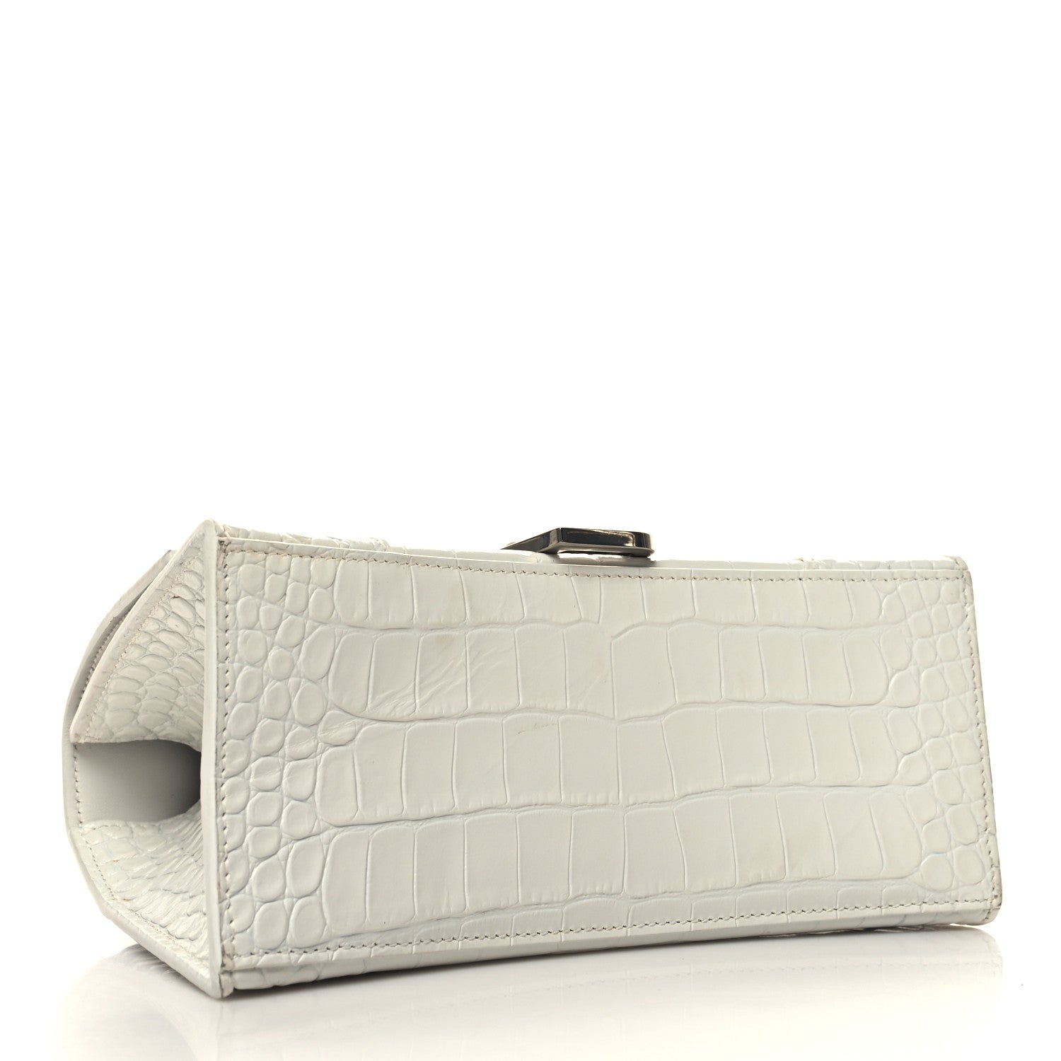 Balenciaga Calfskin Crocodile Embossed Small Hourglass Top Handle Bag White 4 of 15