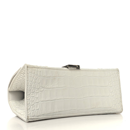 Balenciaga Calfskin Crocodile Embossed Small Hourglass Top Handle Bag White 4 of 15
