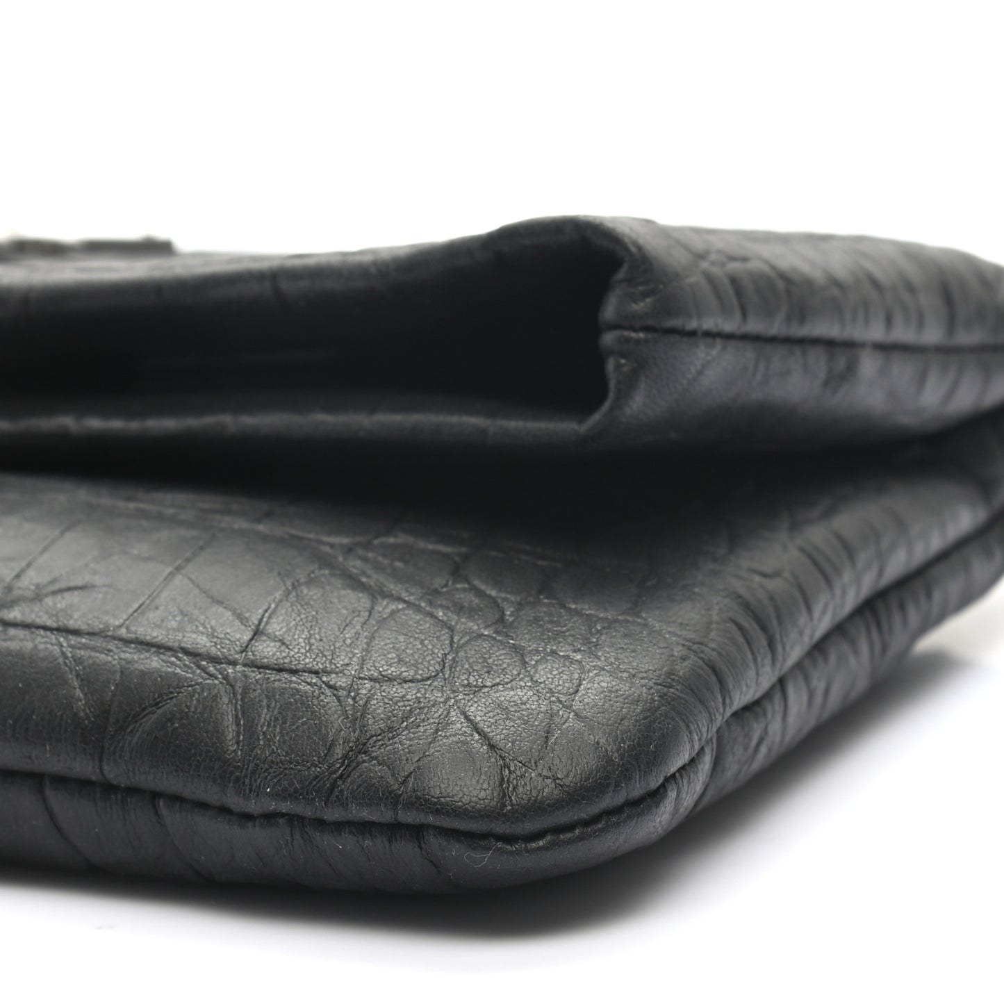 Calfskin Crocodile Embossed West Hollywood Monogram Fold Over Clutch Black