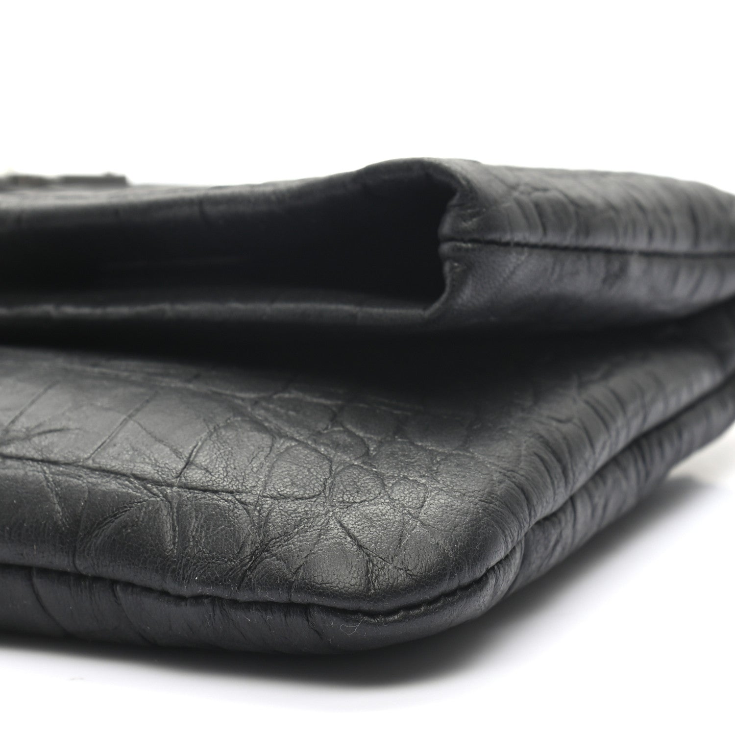 Saint Laurent Calfskin Crocodile Embossed West Hollywood Monogram Fold Over Clutch Black 8 of 8