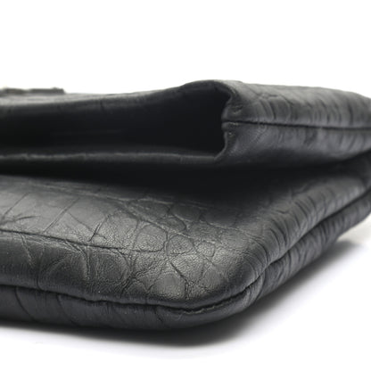 Saint Laurent Calfskin Crocodile Embossed West Hollywood Monogram Fold Over Clutch Black 8 of 8
