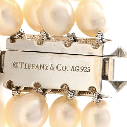 Tiffany Sterling Silver Onyx Freshwater Pearl 5.5-6mm Ziegfeld Four Strand Bracelet 3 of 4
