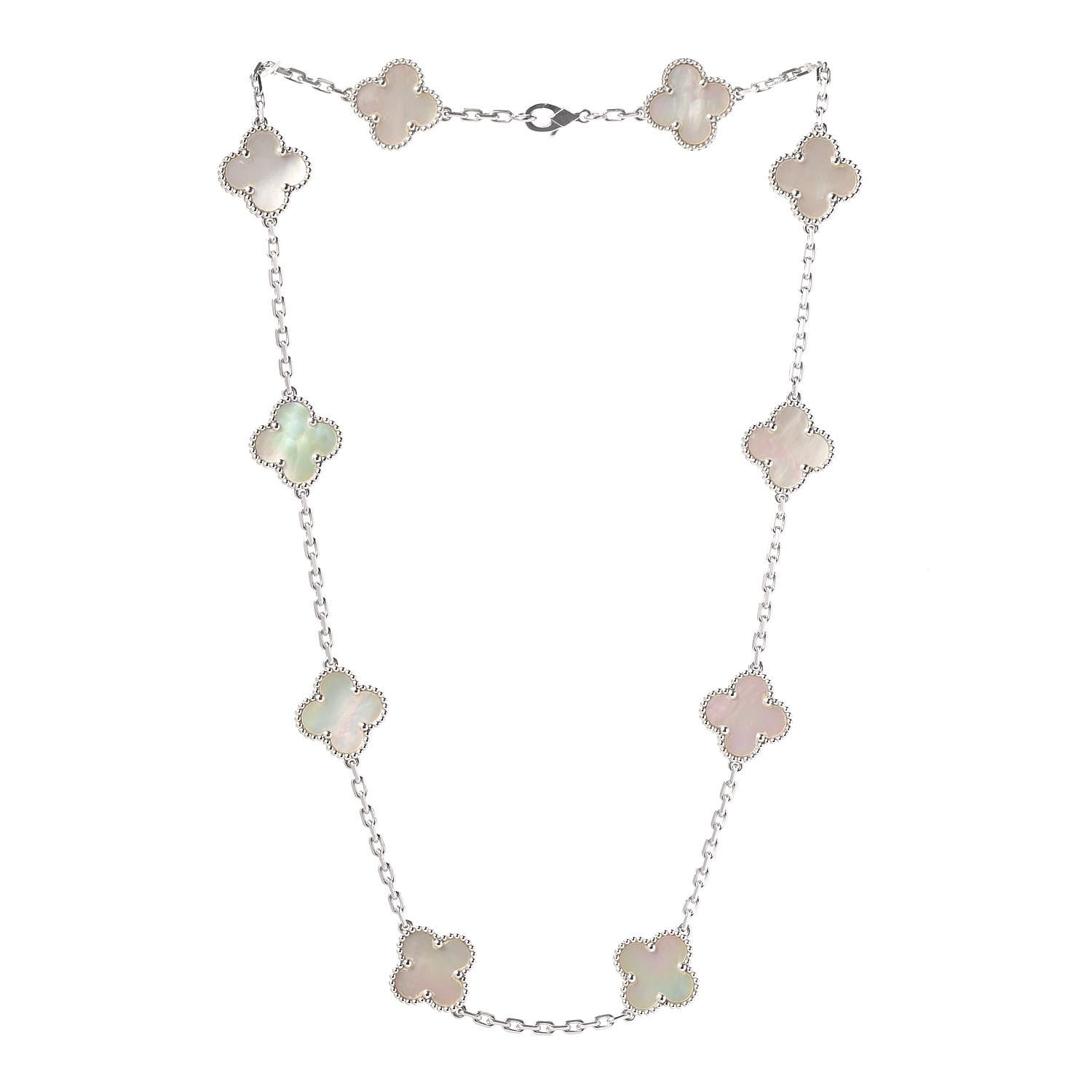 Van Cleef & Arpels 18K White Gold Mother of Pearl 10 Motifs Vintage Alhambra Necklace 3 of 6