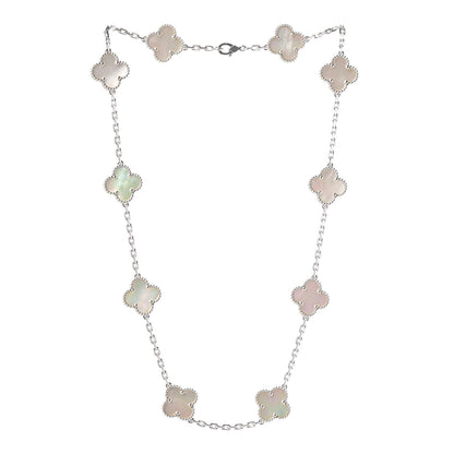 Van Cleef & Arpels 18K White Gold Mother of Pearl 10 Motifs Vintage Alhambra Necklace 3 of 6