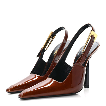 Saint Laurent Vernice Gloss Slingback Graham 115 Pumps 35 Fluffy Chataigne 3 of 9