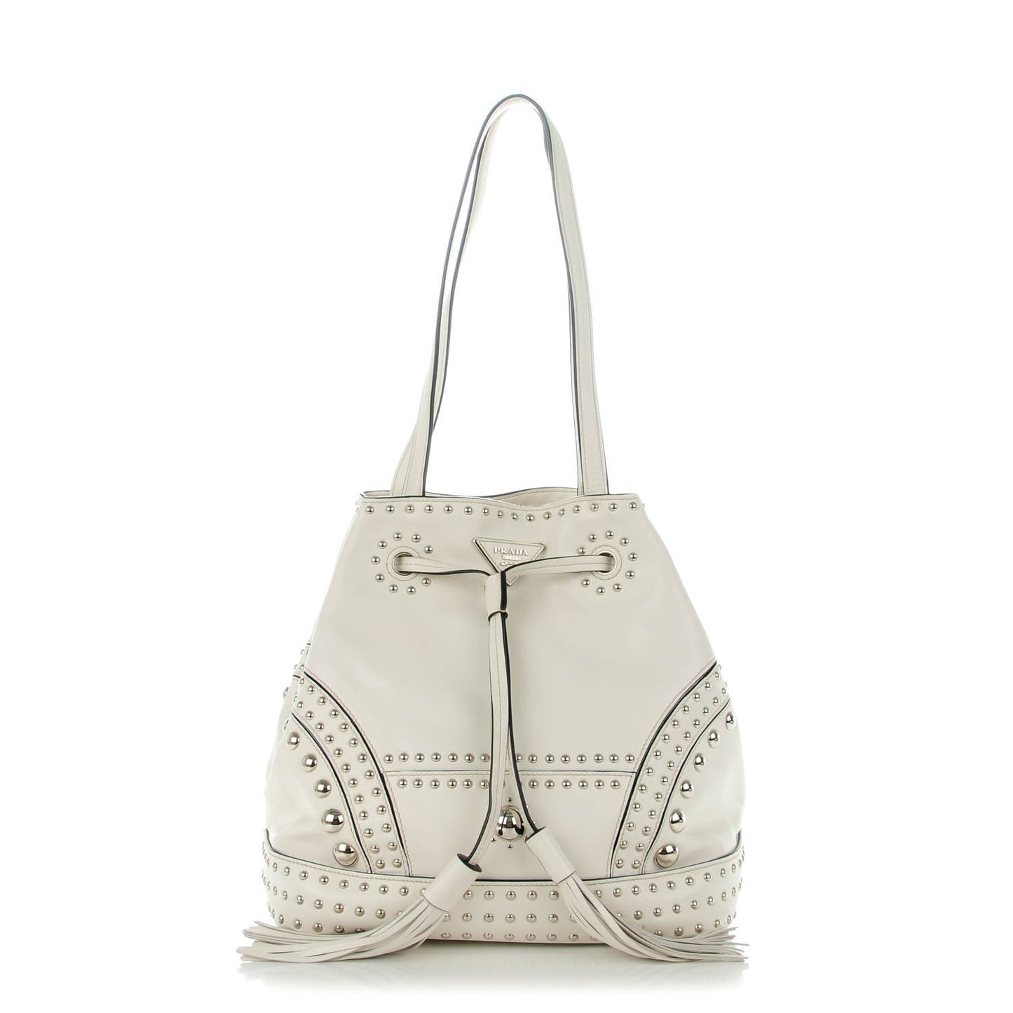 Soft Calf Studded Bucket Bag Bianco