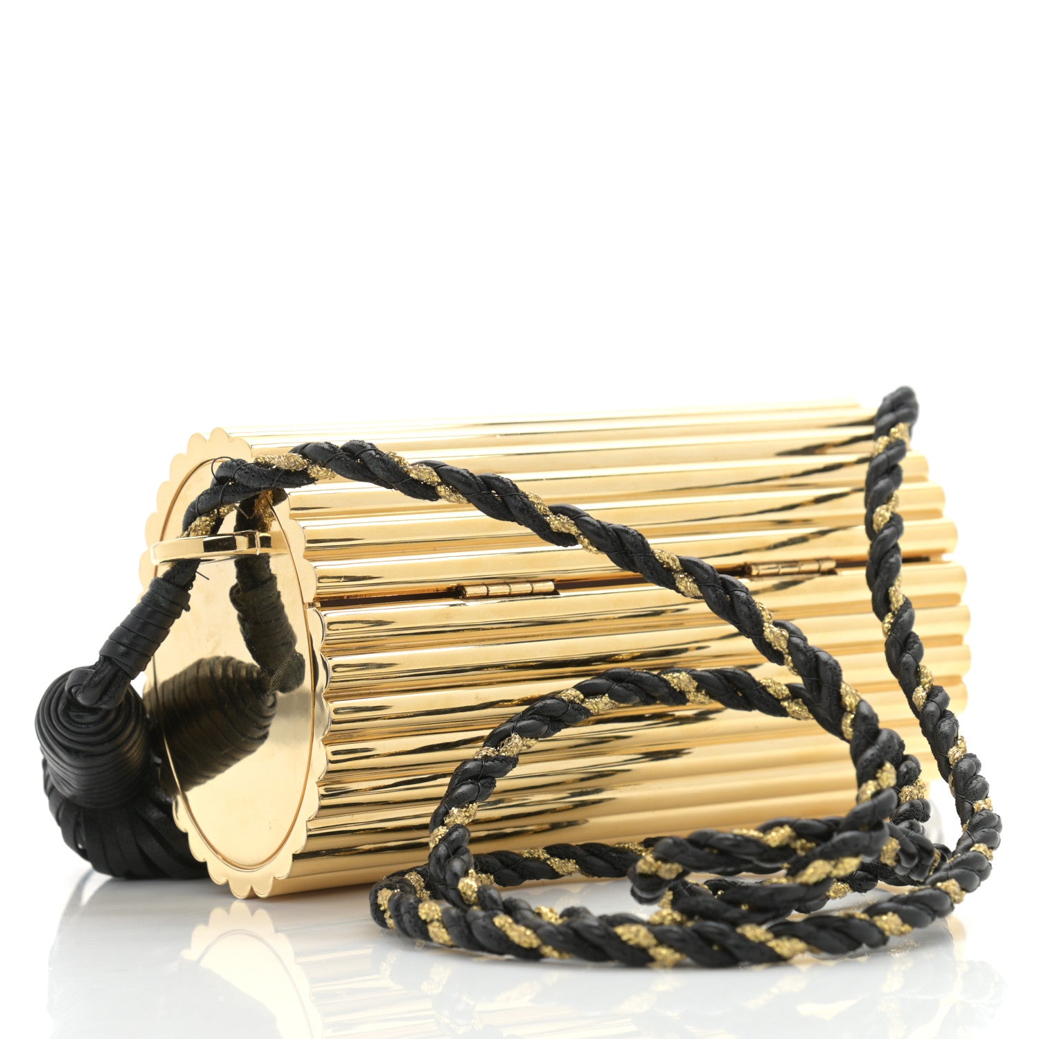 Saint Laurent Ribbed Plexiglass Lambskin Fringe Monogram Opium Box Bag Gold 3 of 10