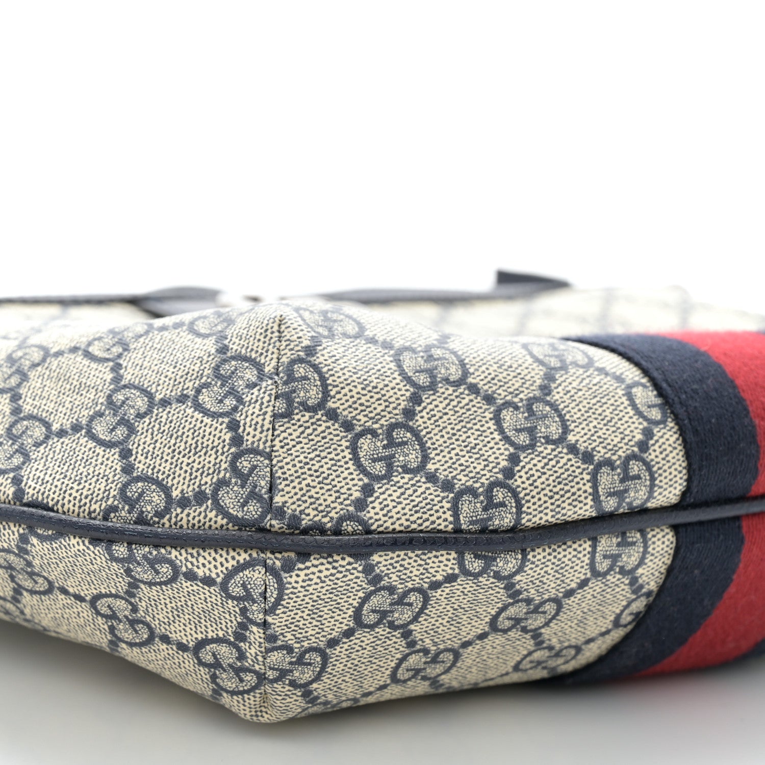 Gucci GG Supreme Monogram Textured Dollar Calfskin Web Small Ophidia Half Moon Hobo Beige Blue 9 of 10