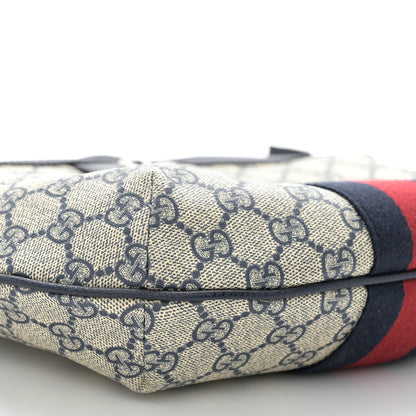 Gucci GG Supreme Monogram Textured Dollar Calfskin Web Small Ophidia Half Moon Hobo Beige Blue 9 of 10
