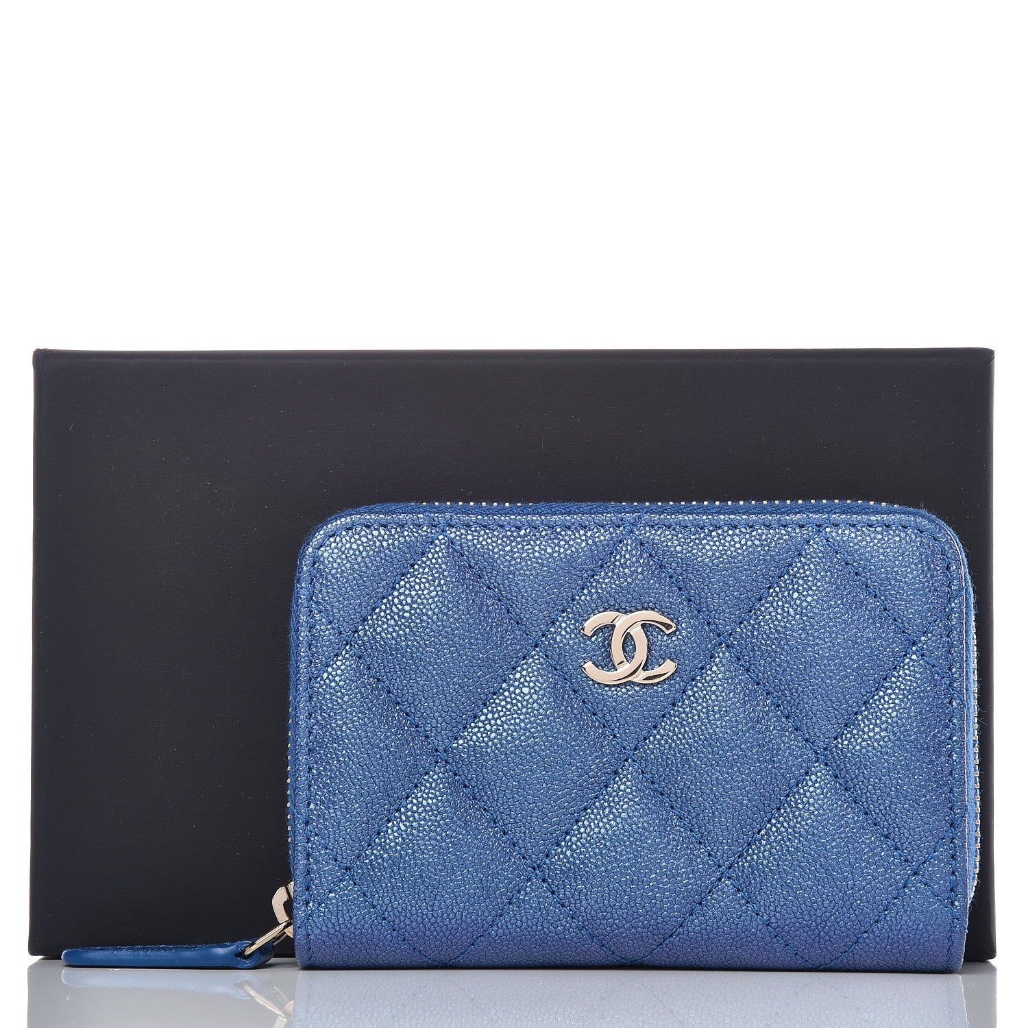 Chanel Metallic Caviar Quilted Zip Coin Purse Dark Blue 8 of 8