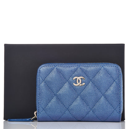 Chanel Metallic Caviar Quilted Zip Coin Purse Dark Blue 8 of 8