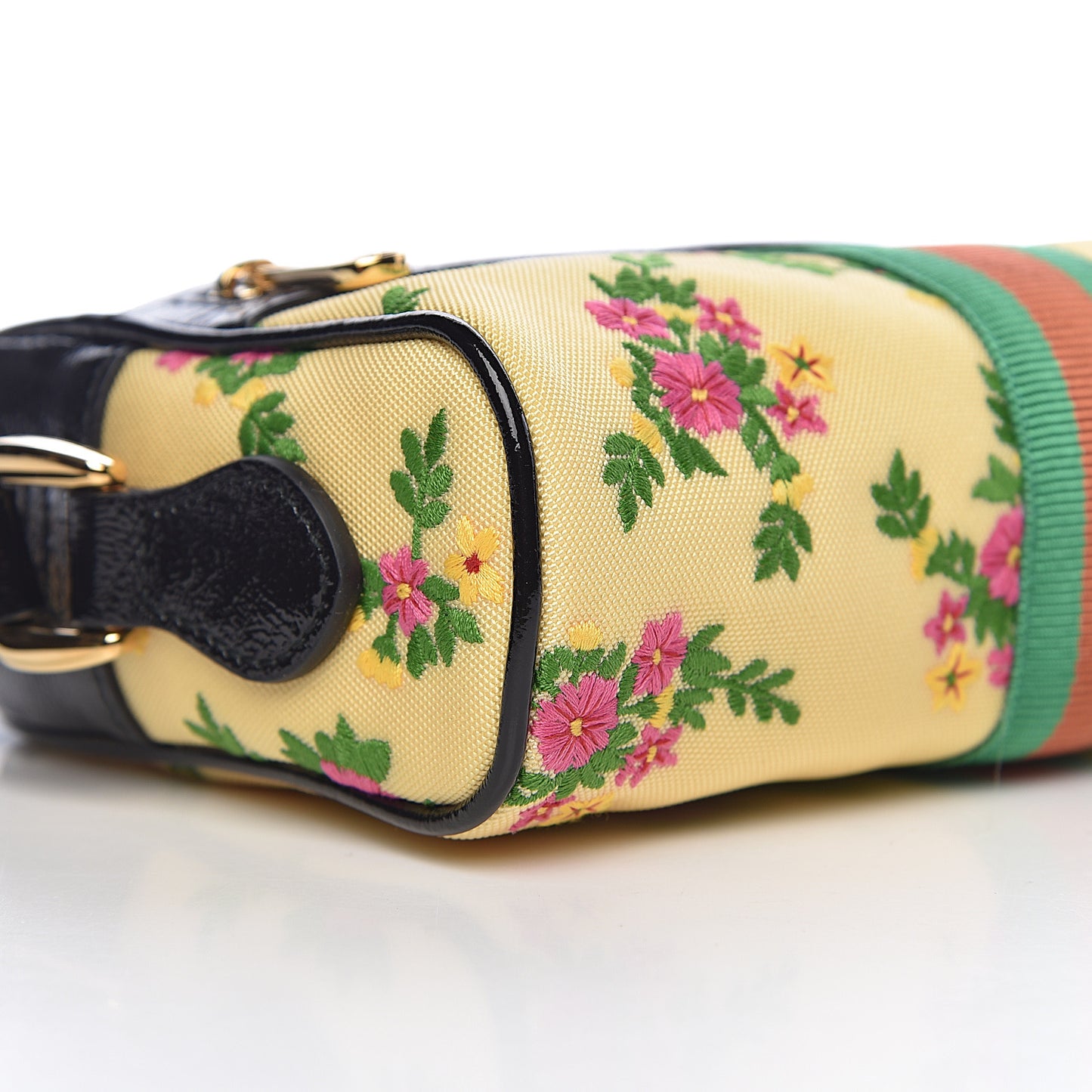 Canvas Patent Web Floral Embroidered Mini Ophidia Shoulder Bag