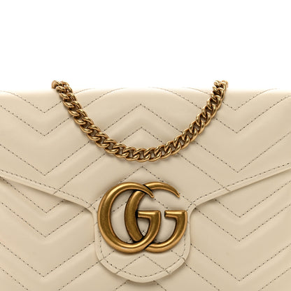Gucci Calfskin Matelasse GG Marmont Chain Wallet Mystic White 8 of 12