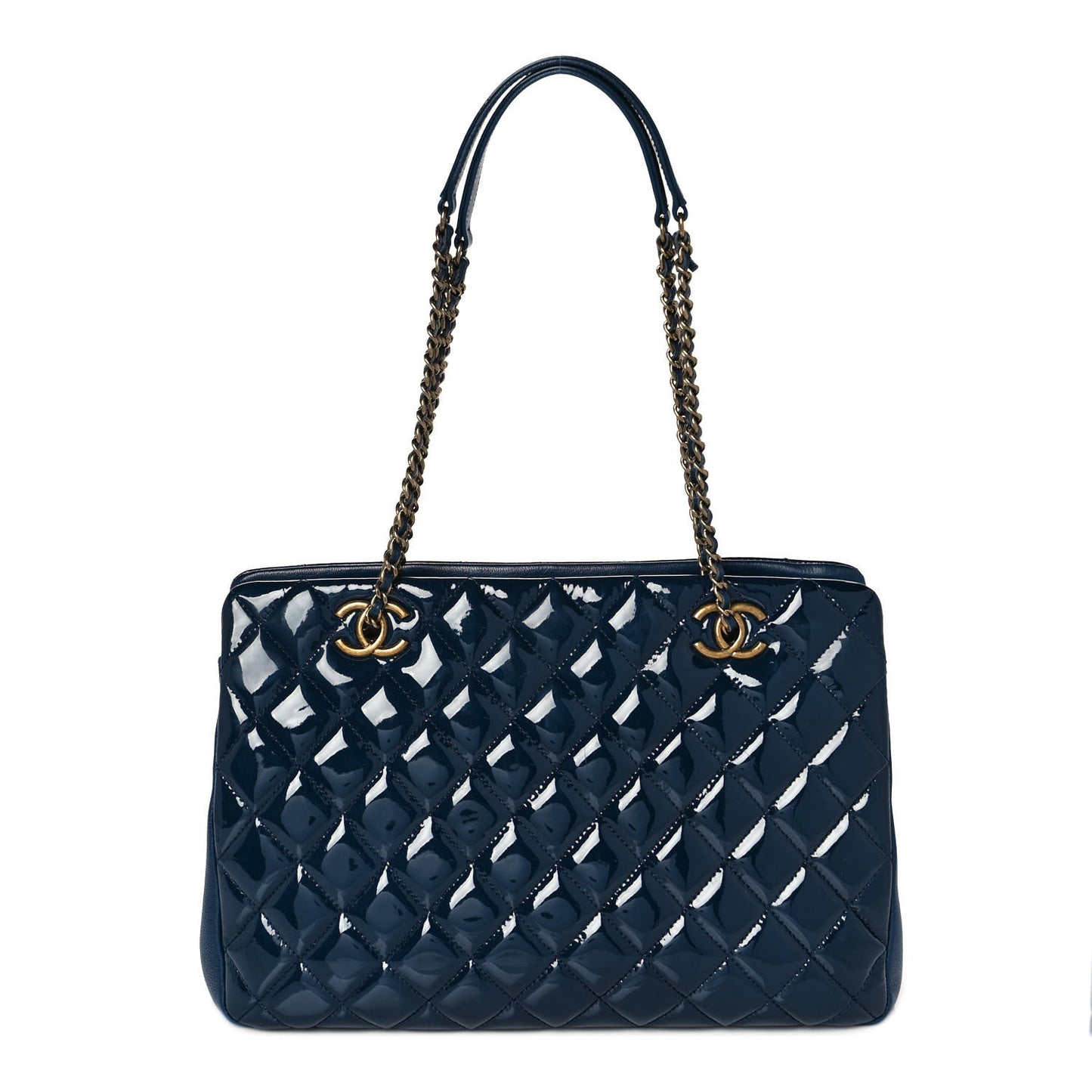 Patent Goatskin Quilted Small CC Eyelet Tote Blue