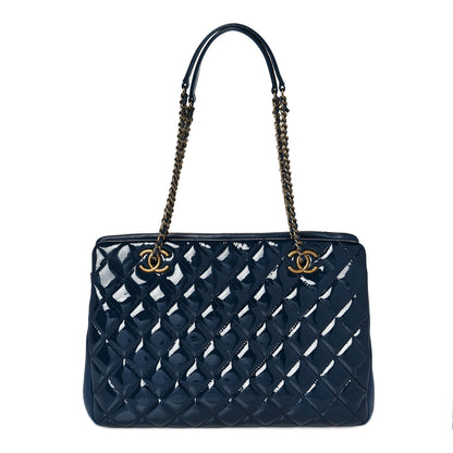 Chanel Patent Goatskin Quilted Small CC Eyelet Tote Blue 1 of 9